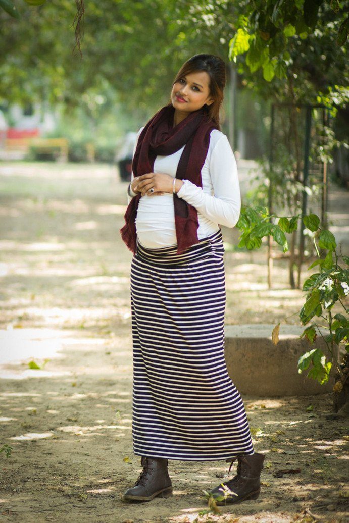 Striped A-Line Maternity Skirt - Chenance