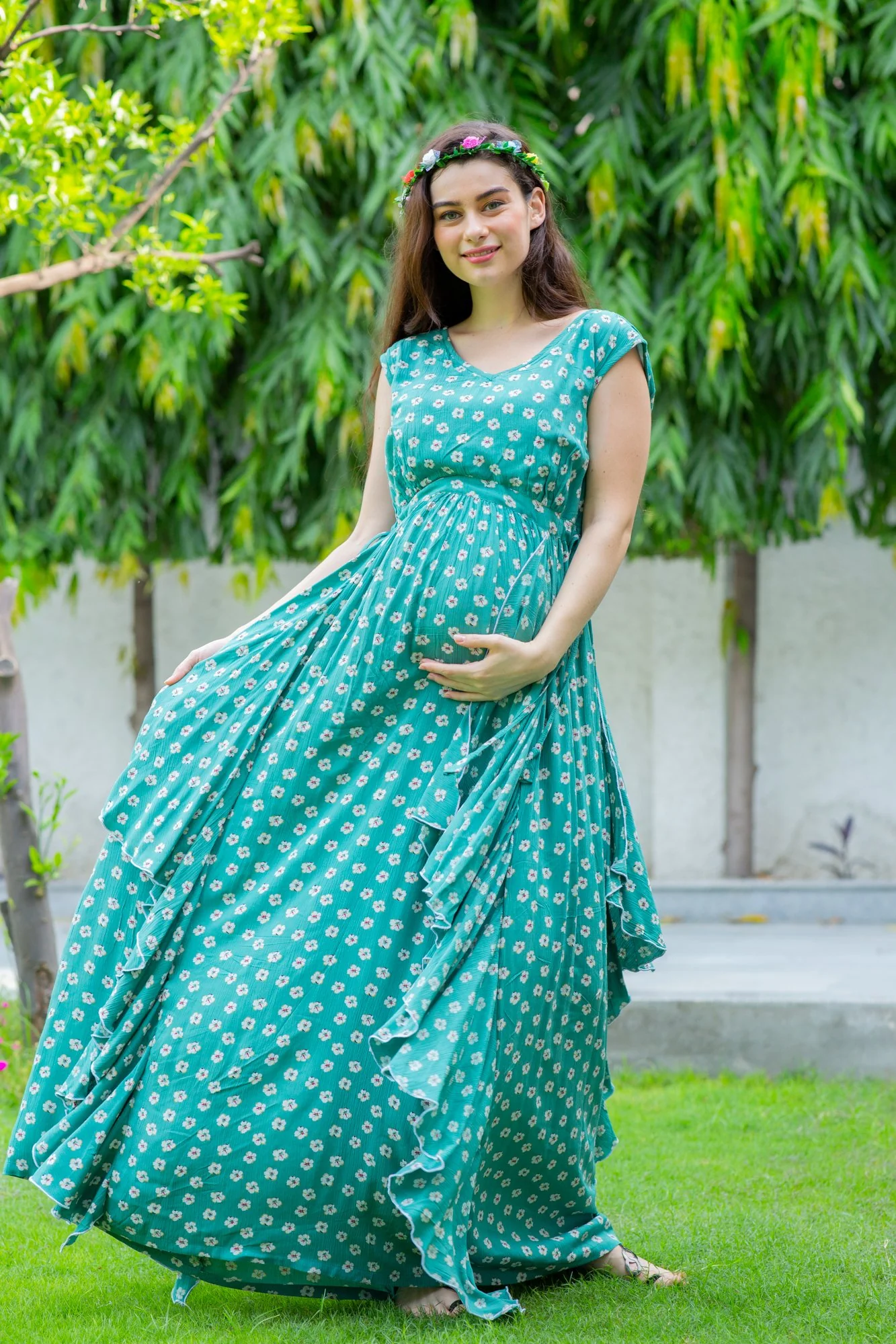 Forest Floral Maternity Flow Dress - Chenance