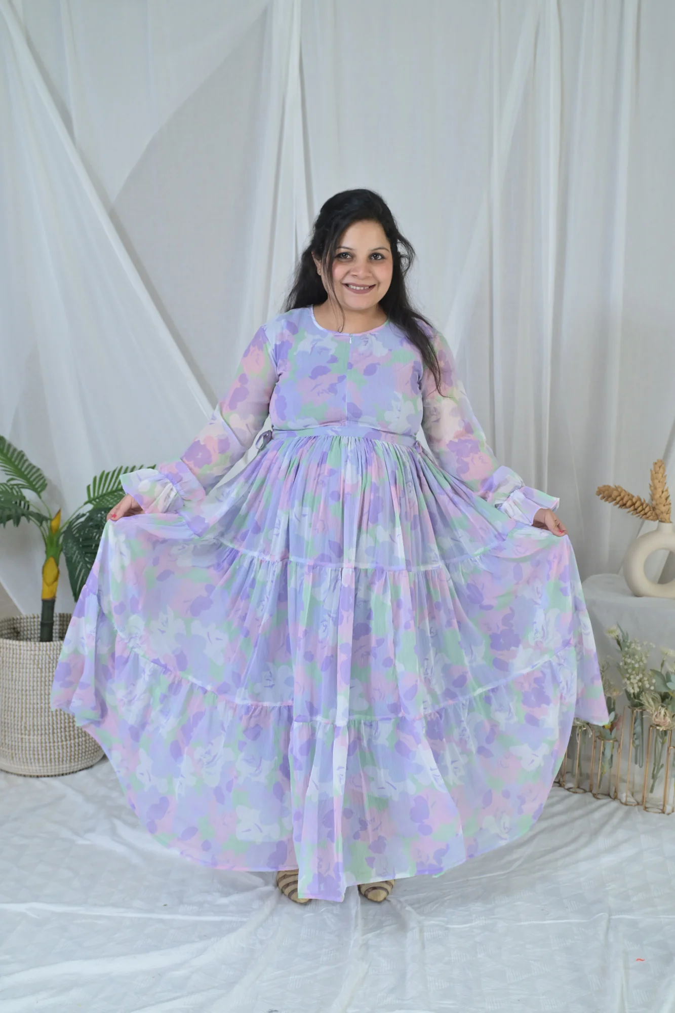 Serene Violet Maternity & Nursing Layer Dress - Chenance