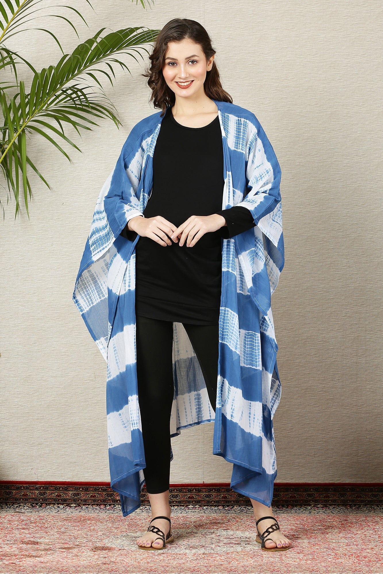 Cobalt Blue Tie & Dye Cascading Maternity Cover Up (100% Cotton) - Chenance