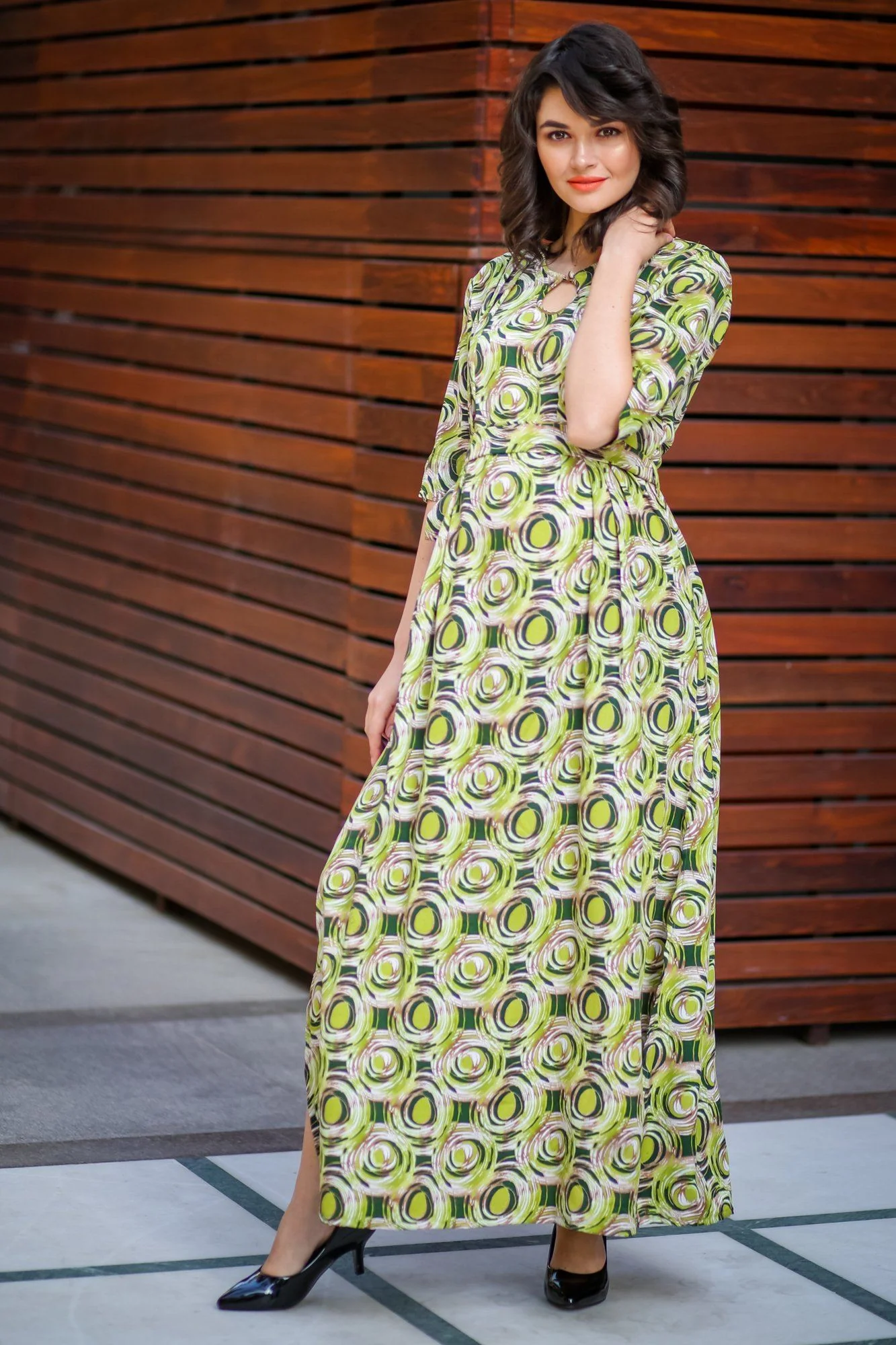 Forest Green Geo Side Slit Maternity & Feeding Dress - Chenance