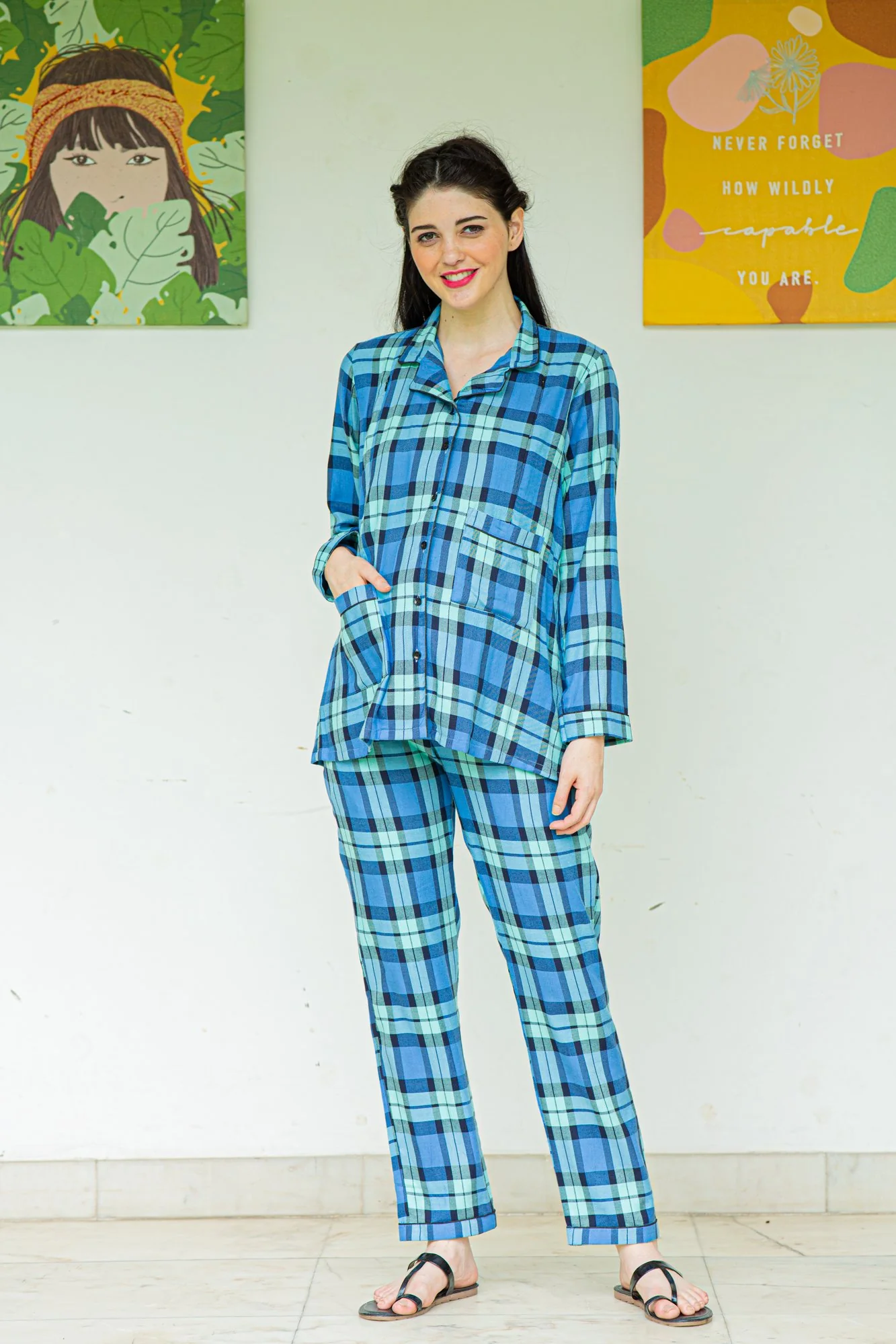 Playful Blue Maternity & Nursing Night Suit Set - Chenance