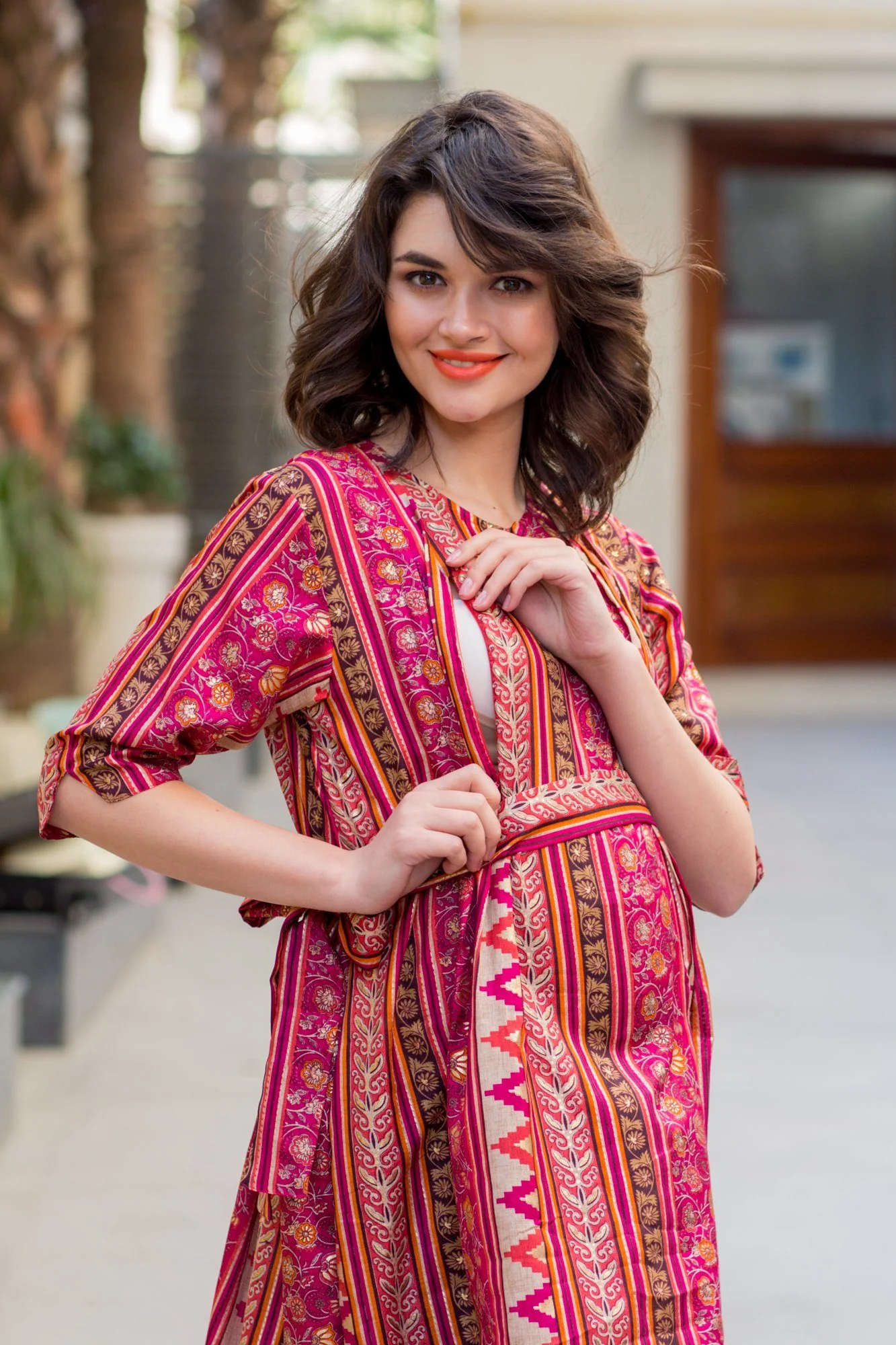 Festive Manipuri Silk Side Slit Maternity & Feeding Dress - Chenance