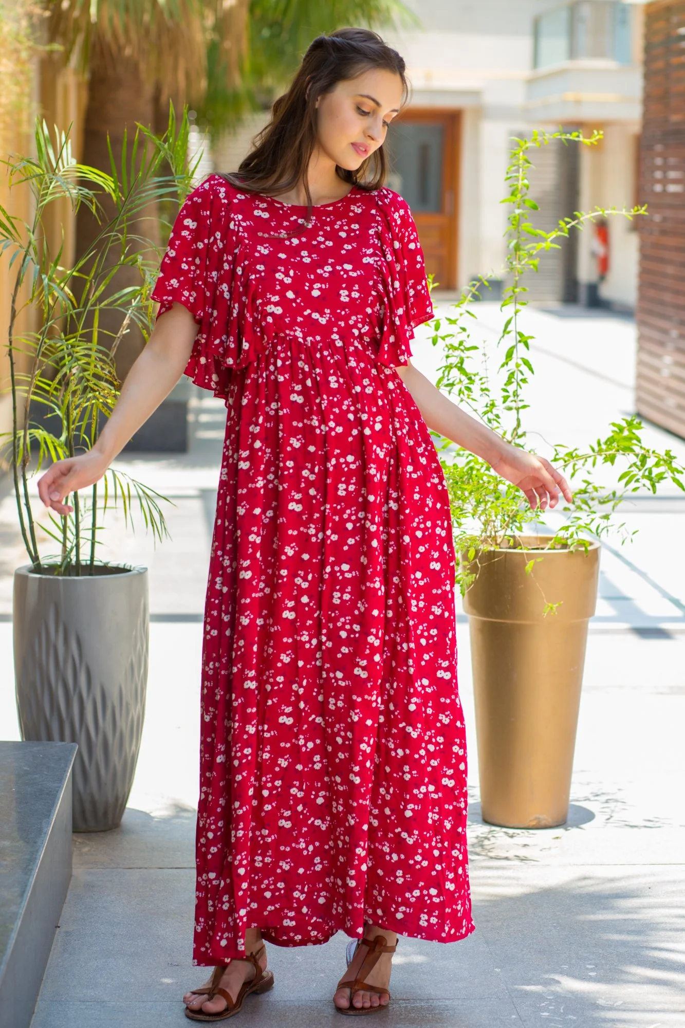 Persian Berry Floral Maternity & Nursing Flap Dress - Chenance
