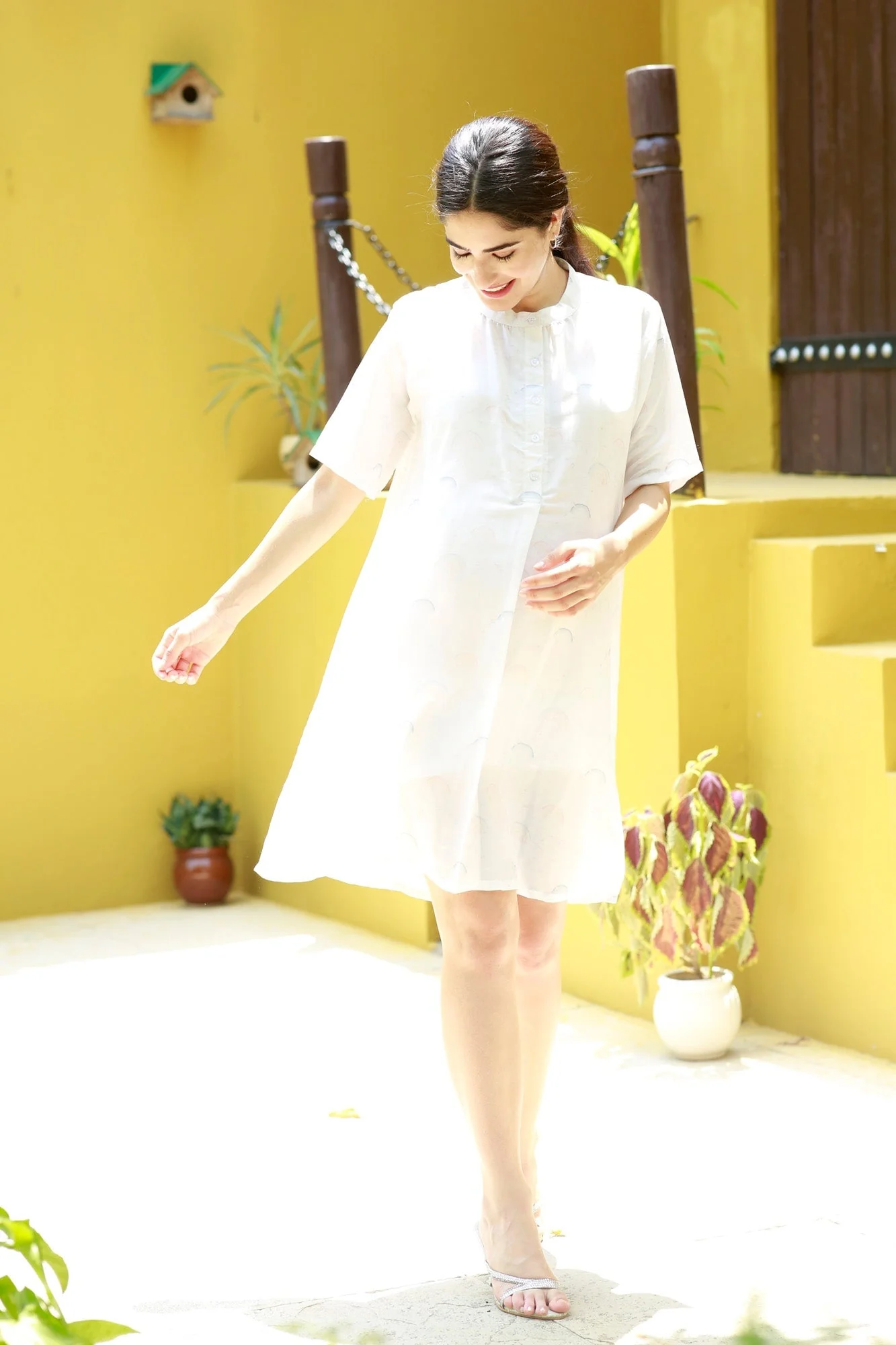 Forever Cool White Versatile Maternity & Nursing Knee Shirt Dress - Chenance