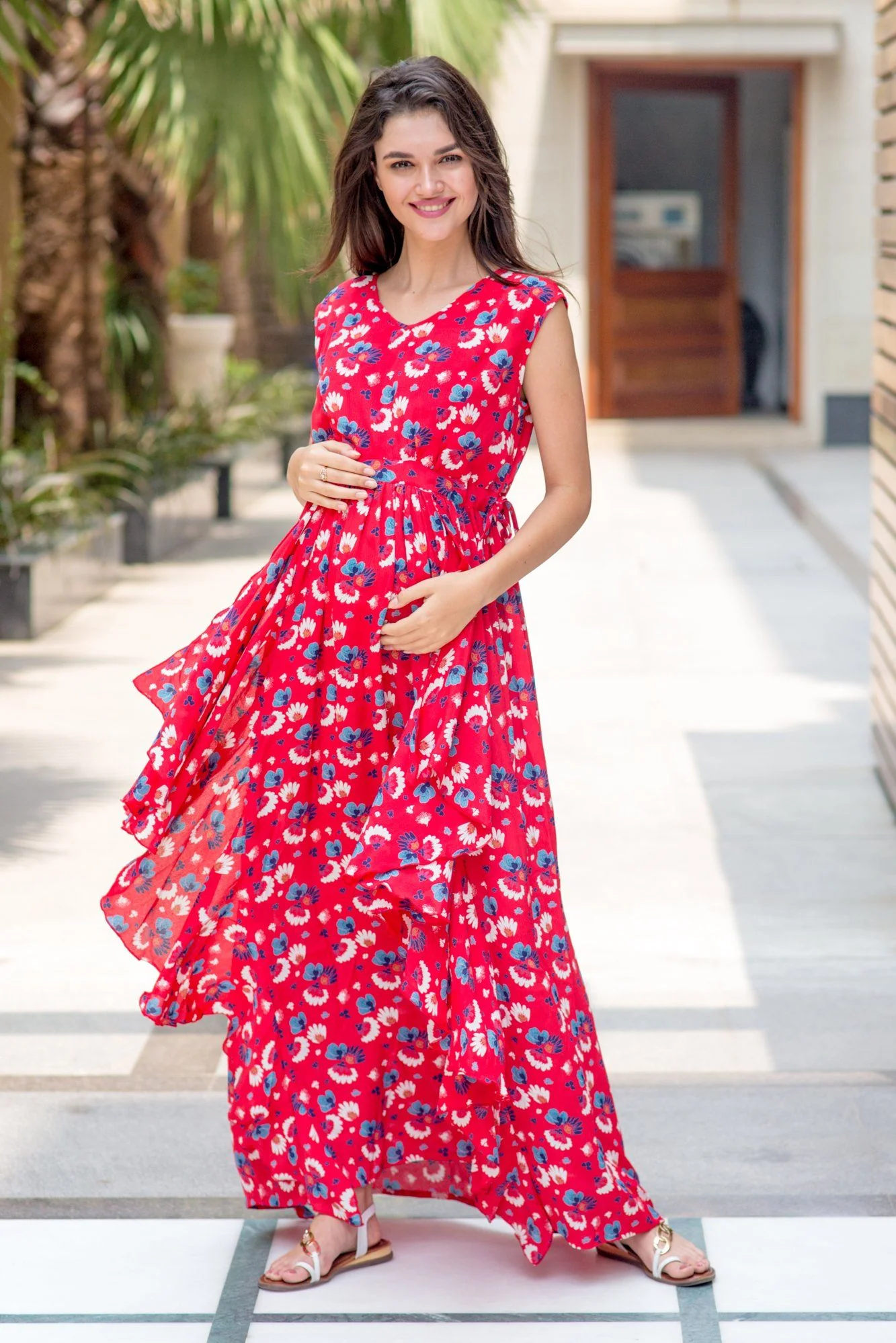 Raspberry Red Floral Luxe Maternity Dress - Chenance