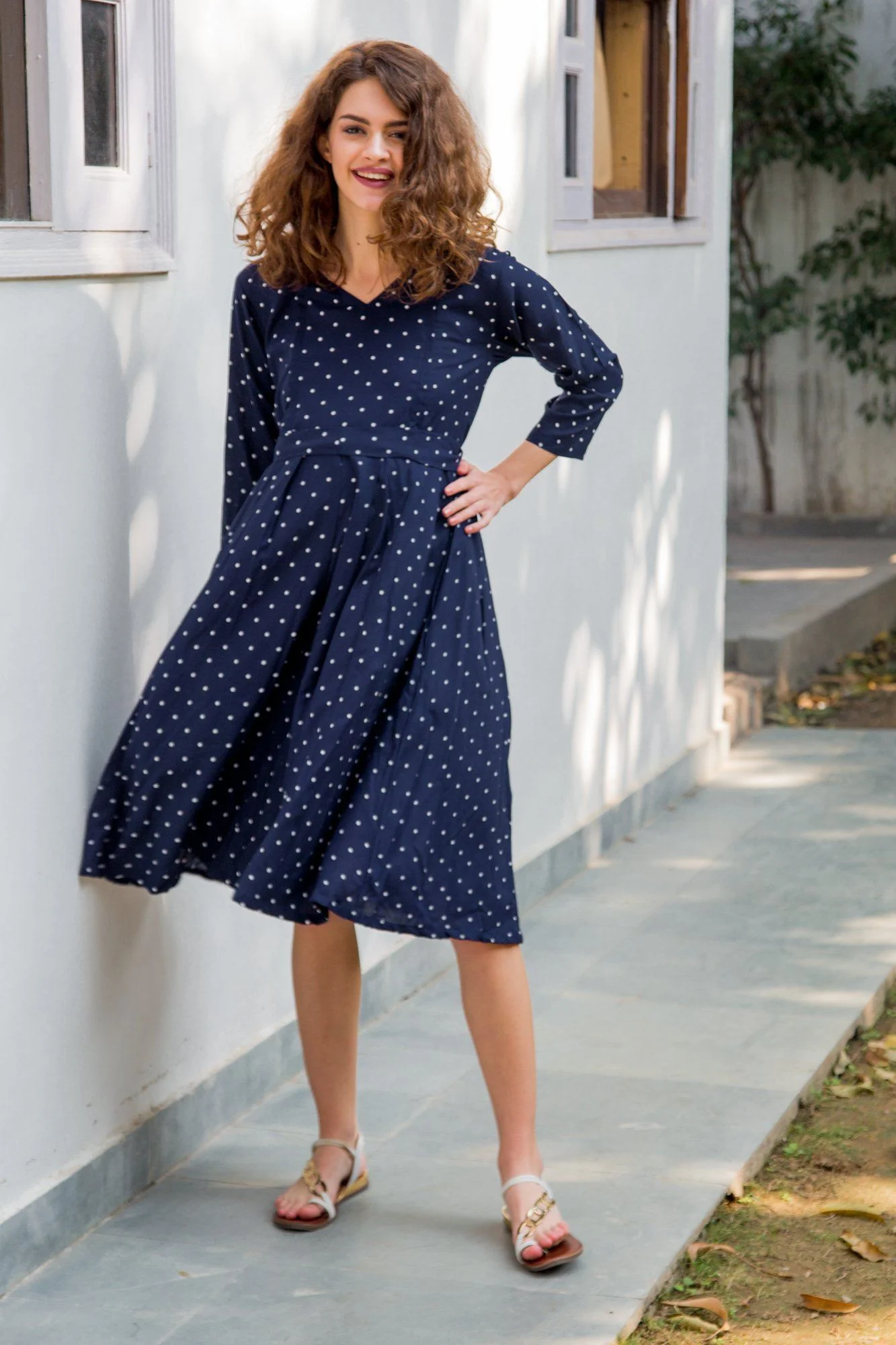 Indigo Polka Maternity & Nursing Dress - Chenance