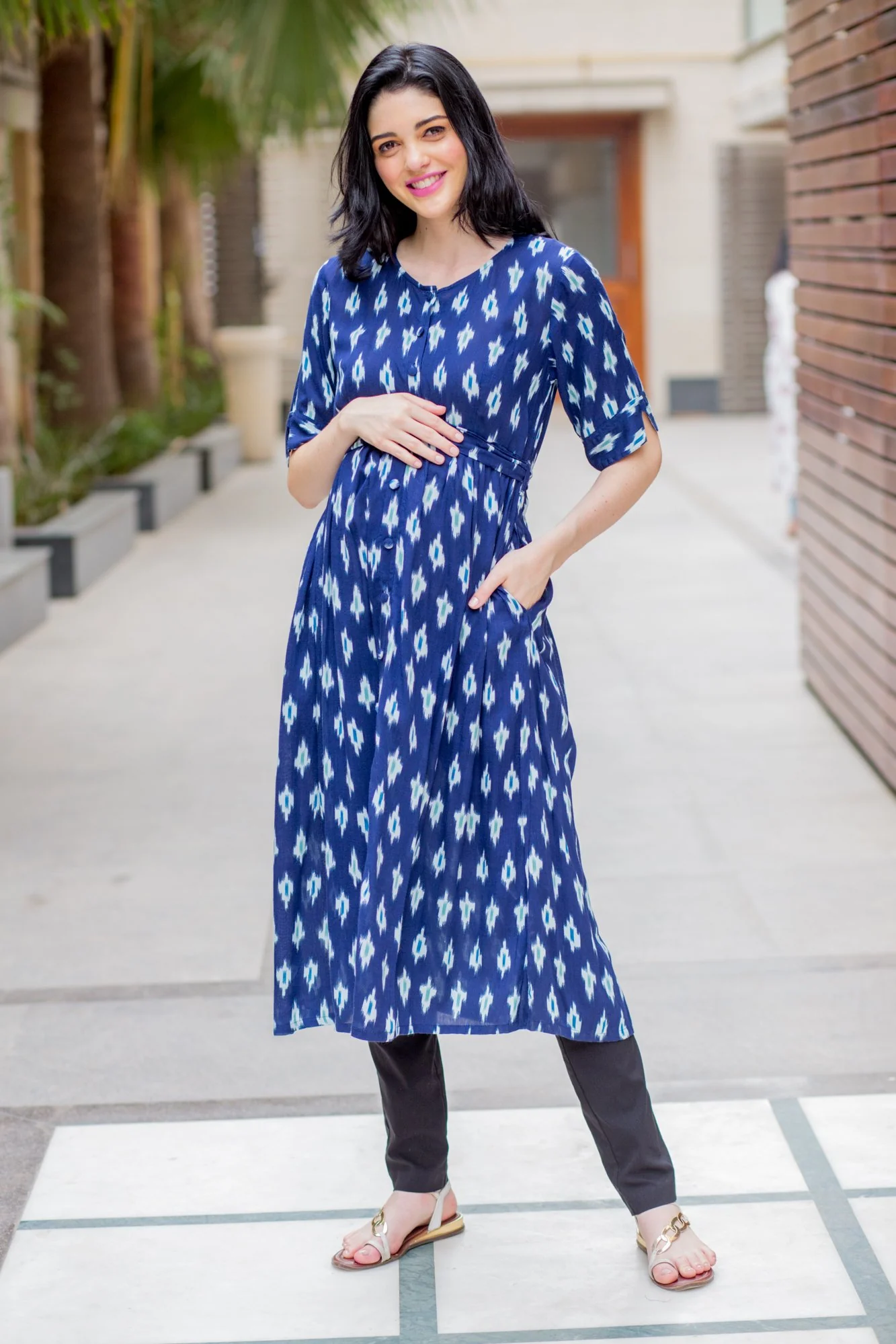 Blue White Loom Maternity and Nursing Kurta - Chenance