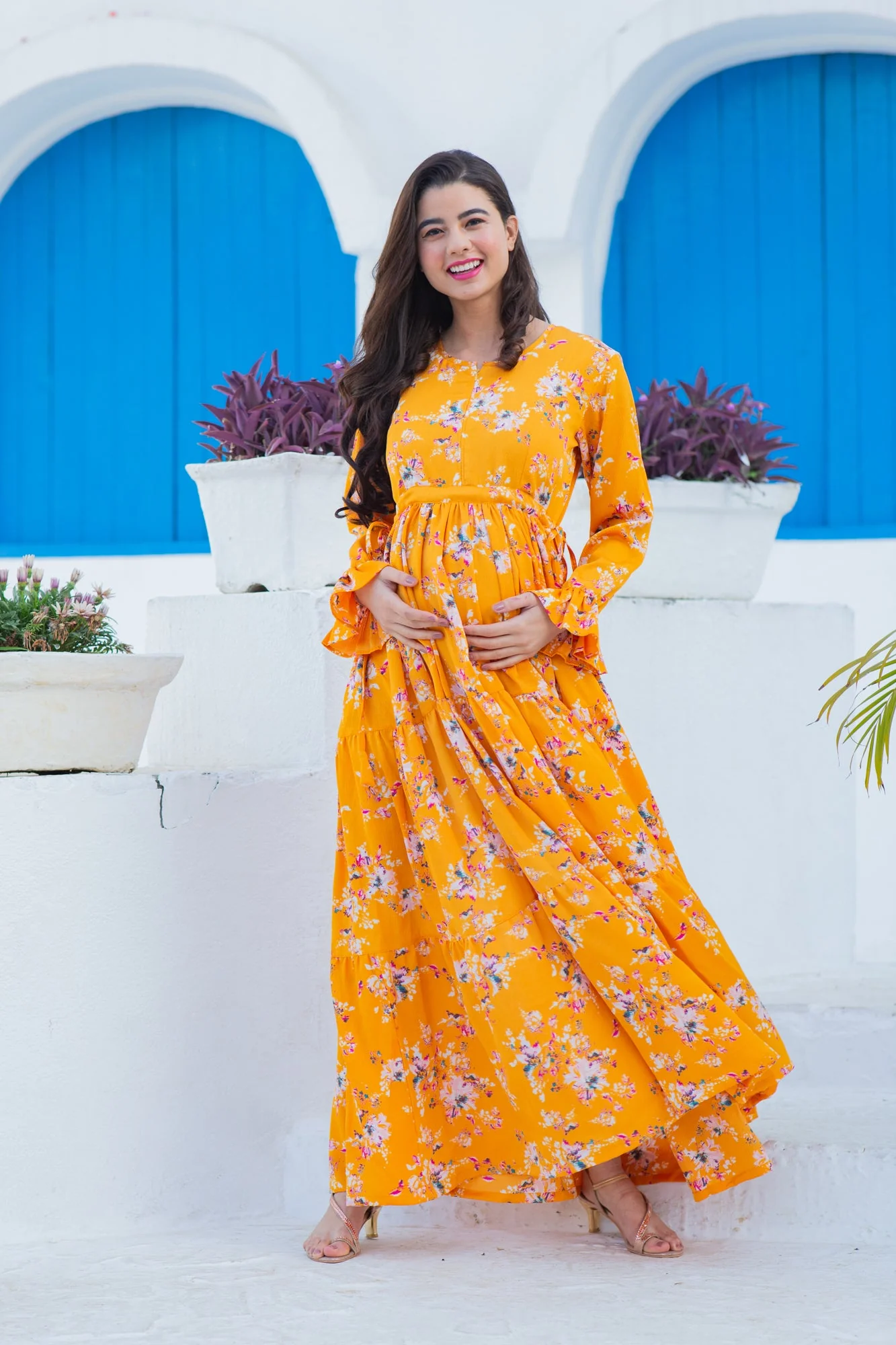 Flowy Sunshine Floral Maternity & Nursing Layer Dress - Chenance