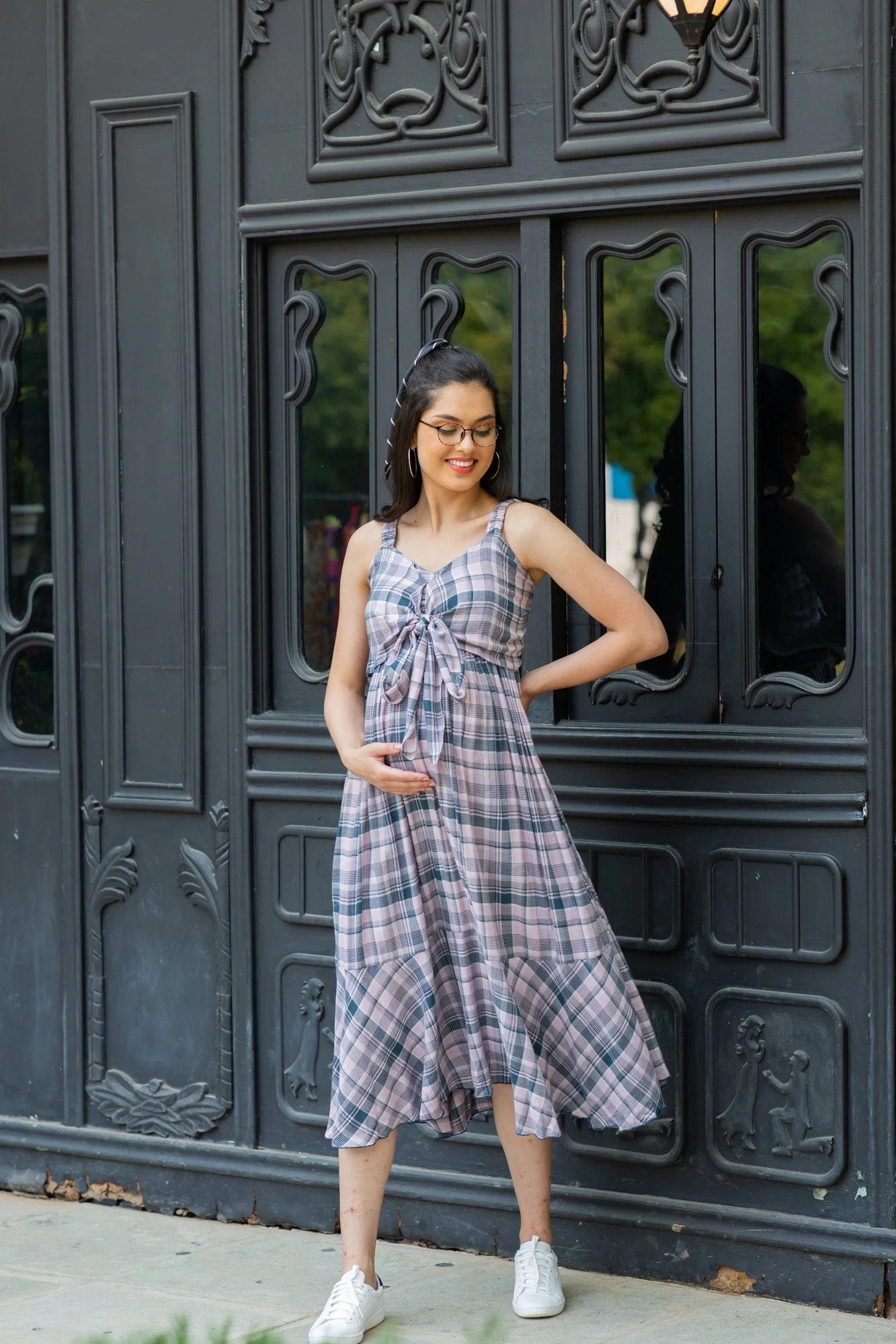 Arctic Plaid Dual Bow Maternity Dress - Chenance