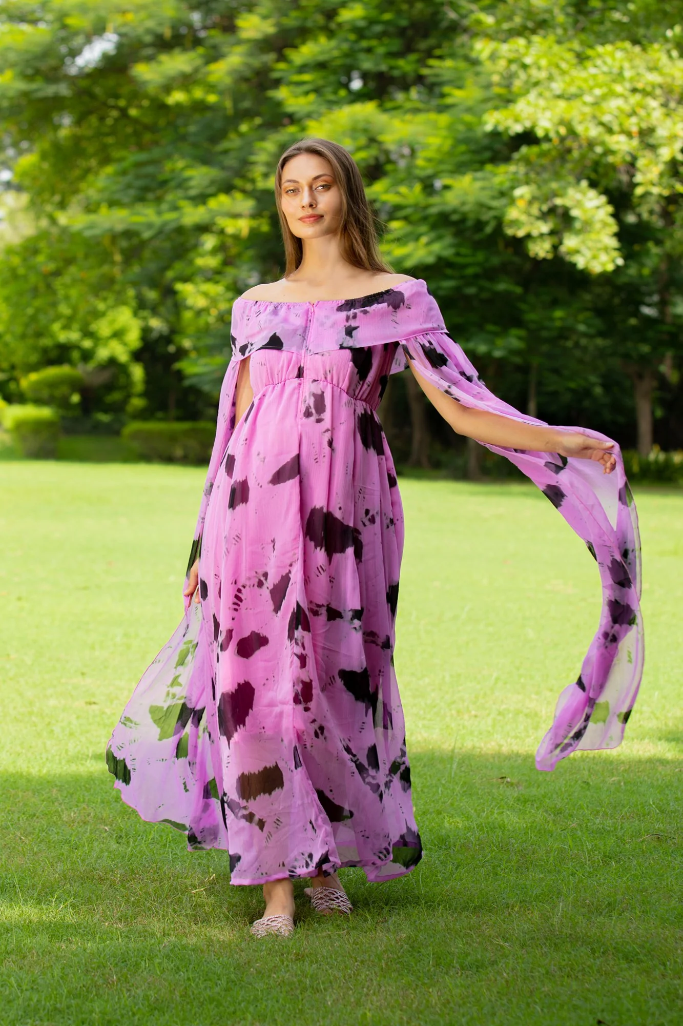 Lavender Flying Sleeves Maternity & Nursing Dress - Chenance