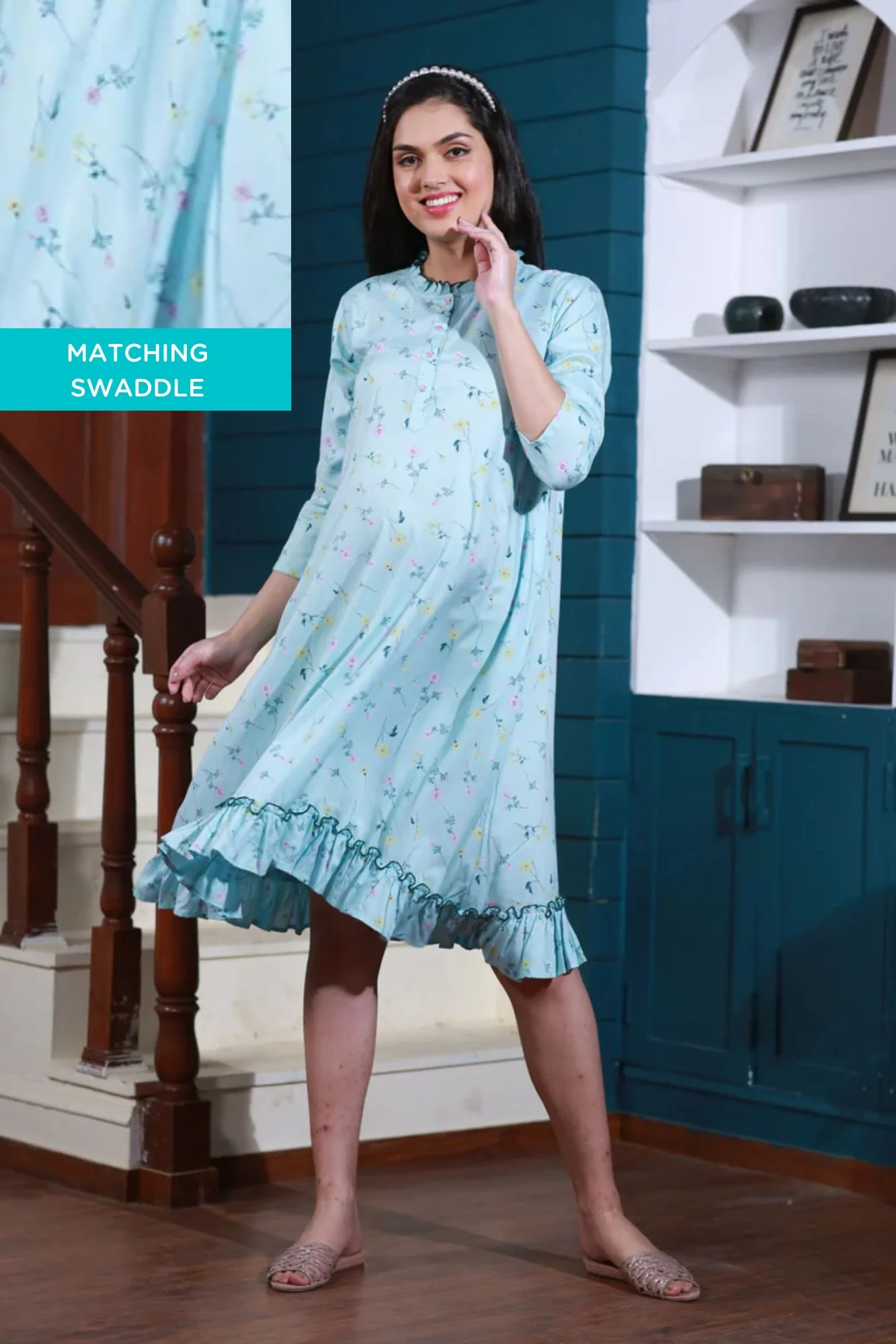 Angelic Mint Maternity & Nursing Night Dress - Chenance