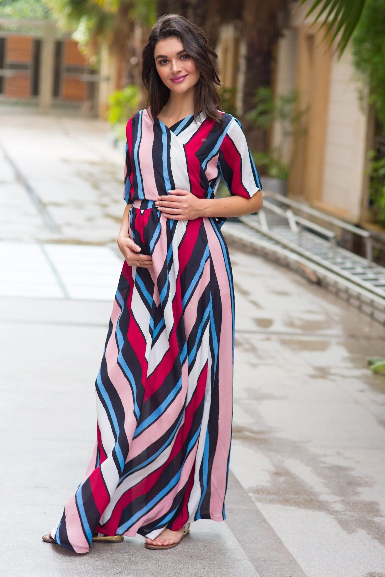 Radiant Striped Maternity & Nursing Wrap Dress - Chenance