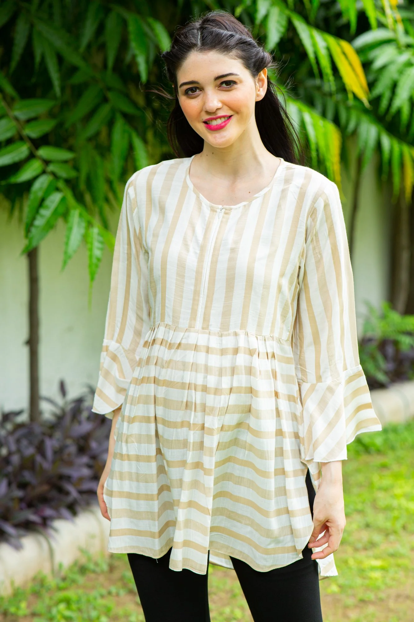 Beige Striped Nursing Top - Chenance