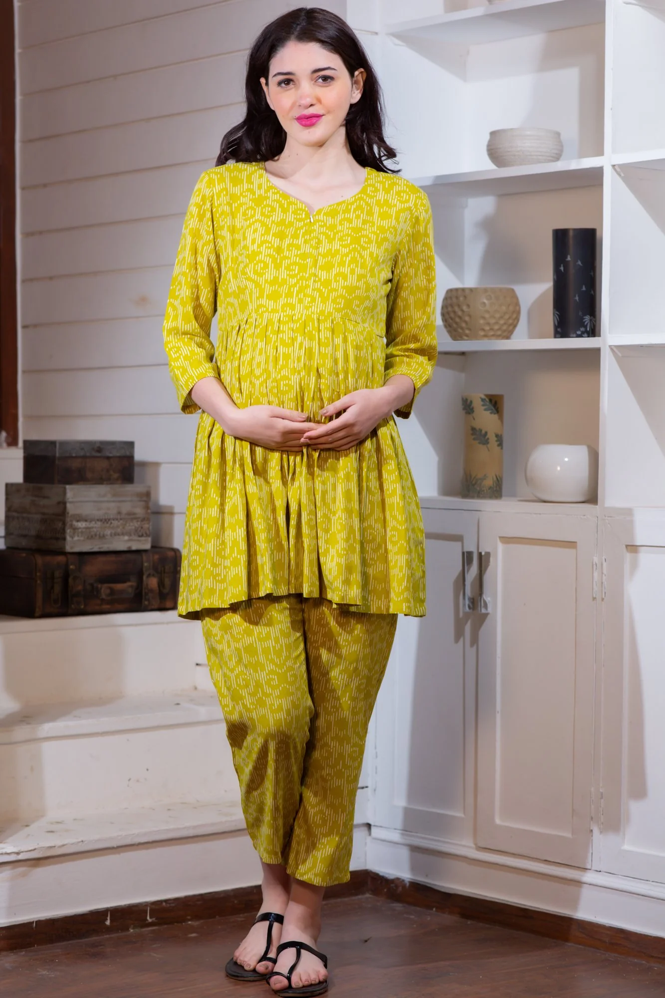 Honey Yellow Maternity & Nursing Night Suit Set - Chenance
