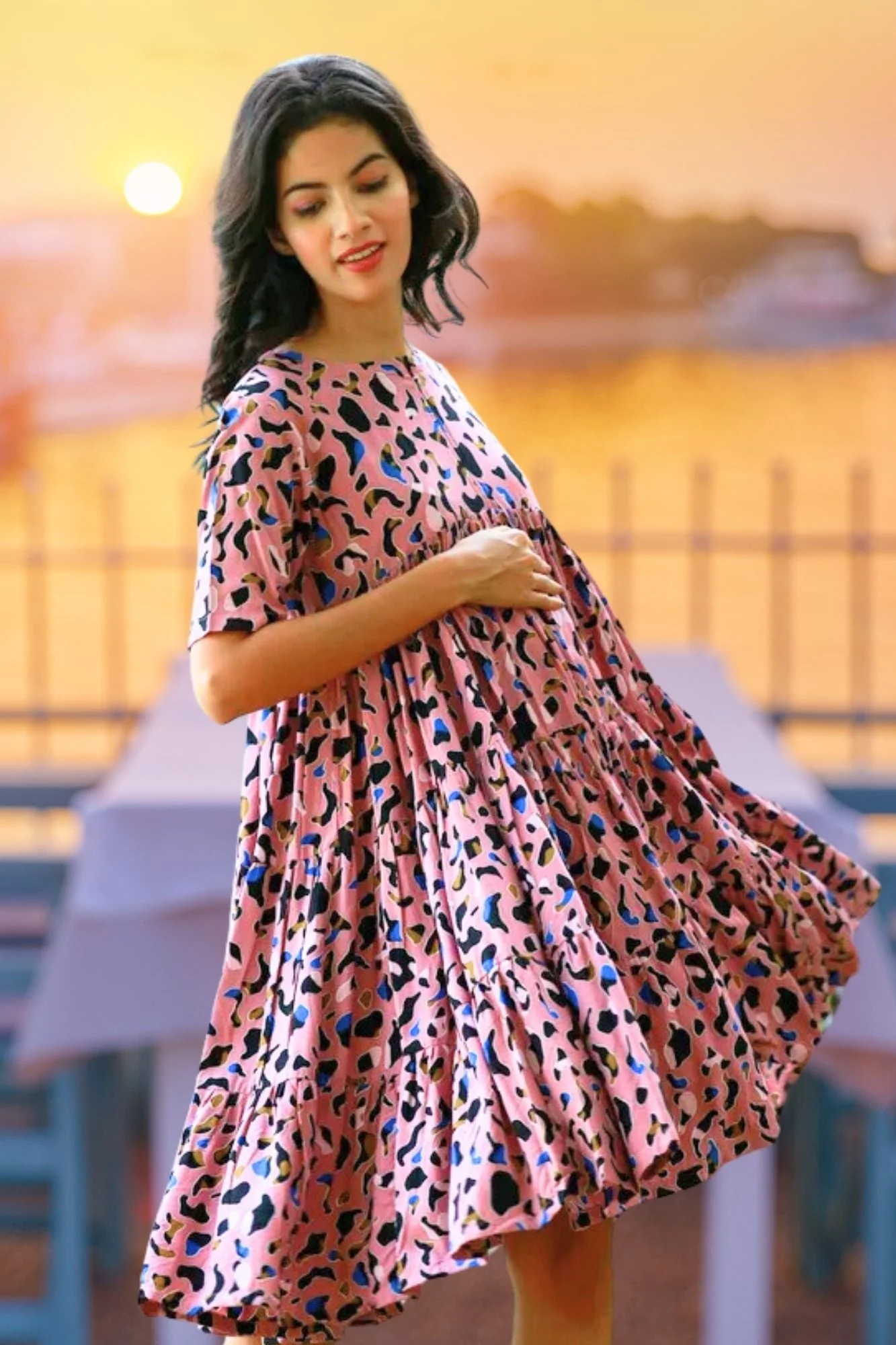 Rouge Animal Print Maternity & Nursing Layered Dress - Chenance