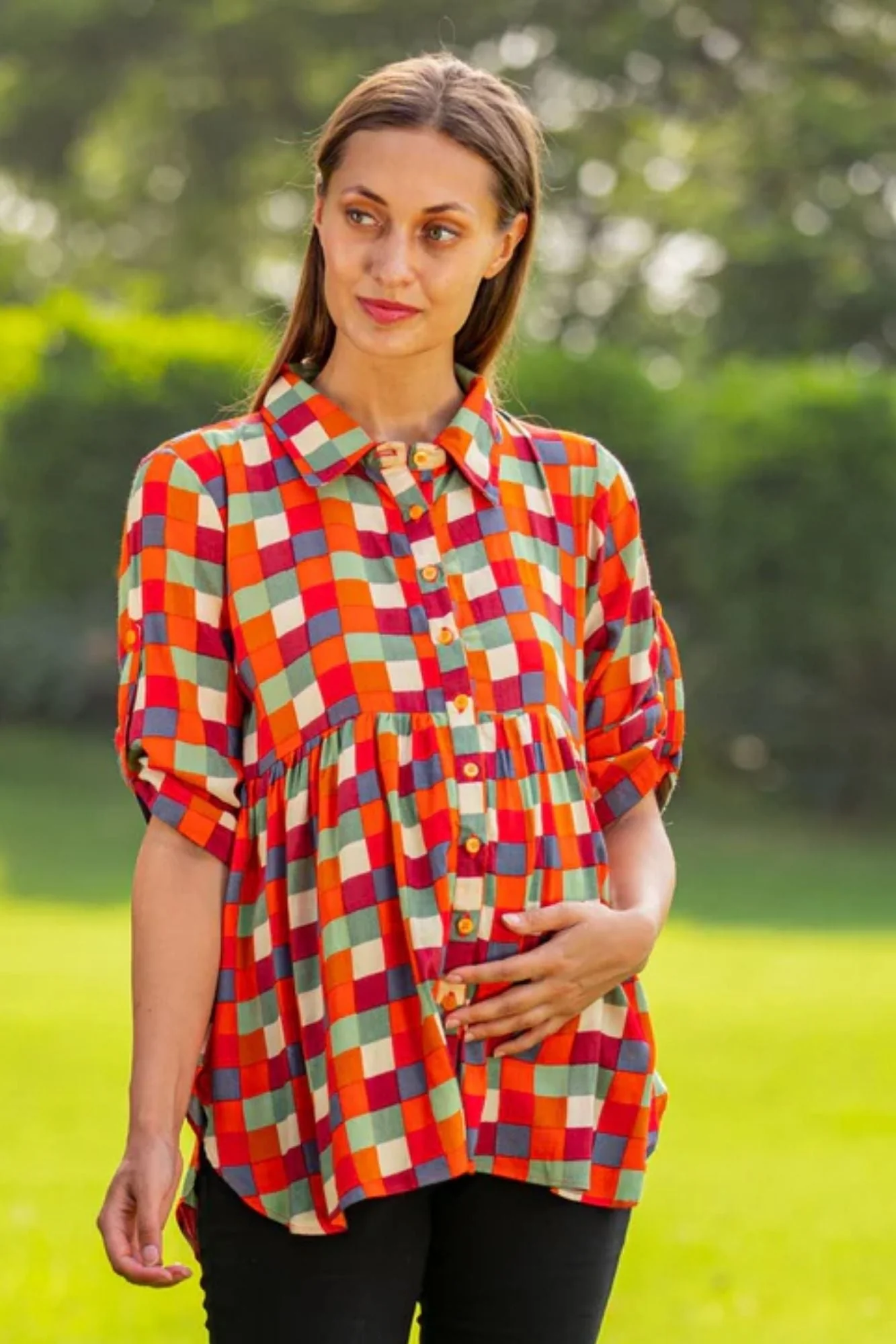 Tangy Gathered Viscose Maternity Shirt - Chenance