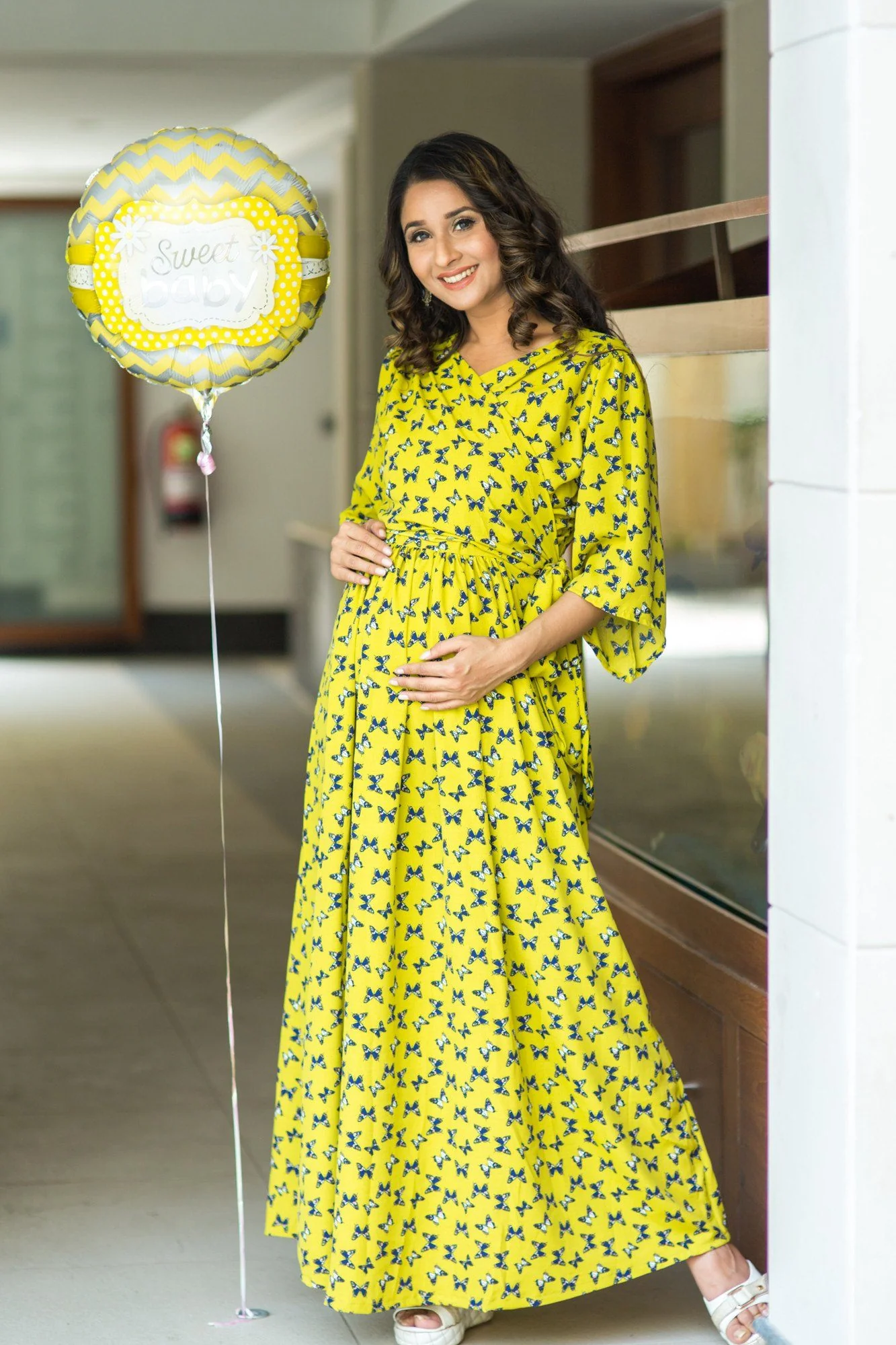 Lime Green Butterfly Maternity & Nursing Wrap Dress - Chenance