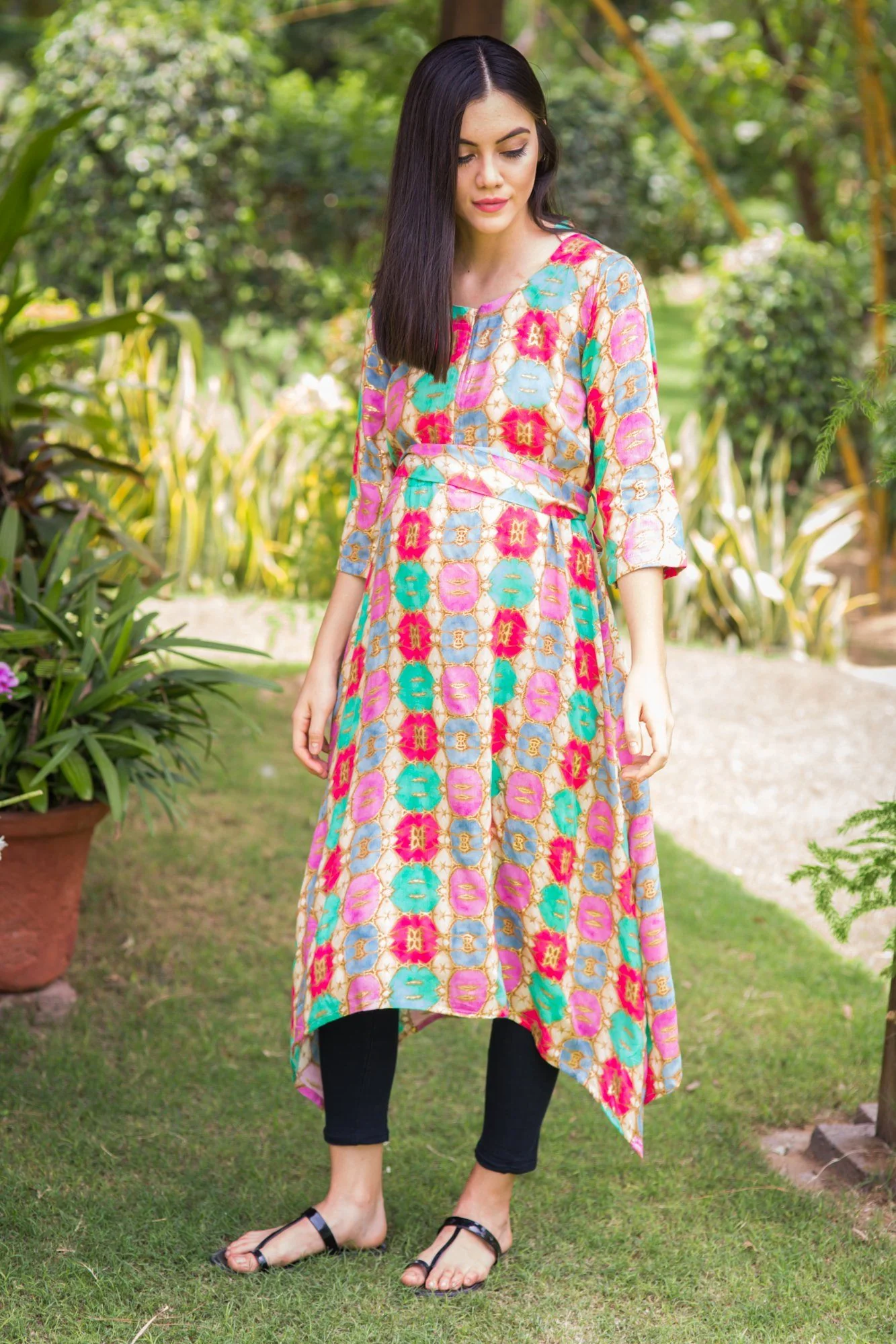 Gold Embellished Symmetrical Nursing Kurta - Chenance