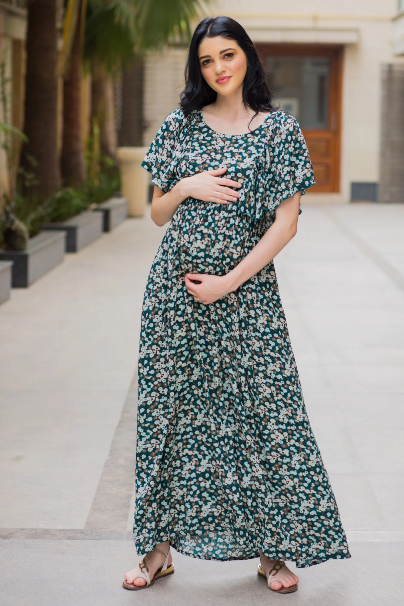 Exquisite Green Berry Maternity & Nursing Flap Dress - Chenance