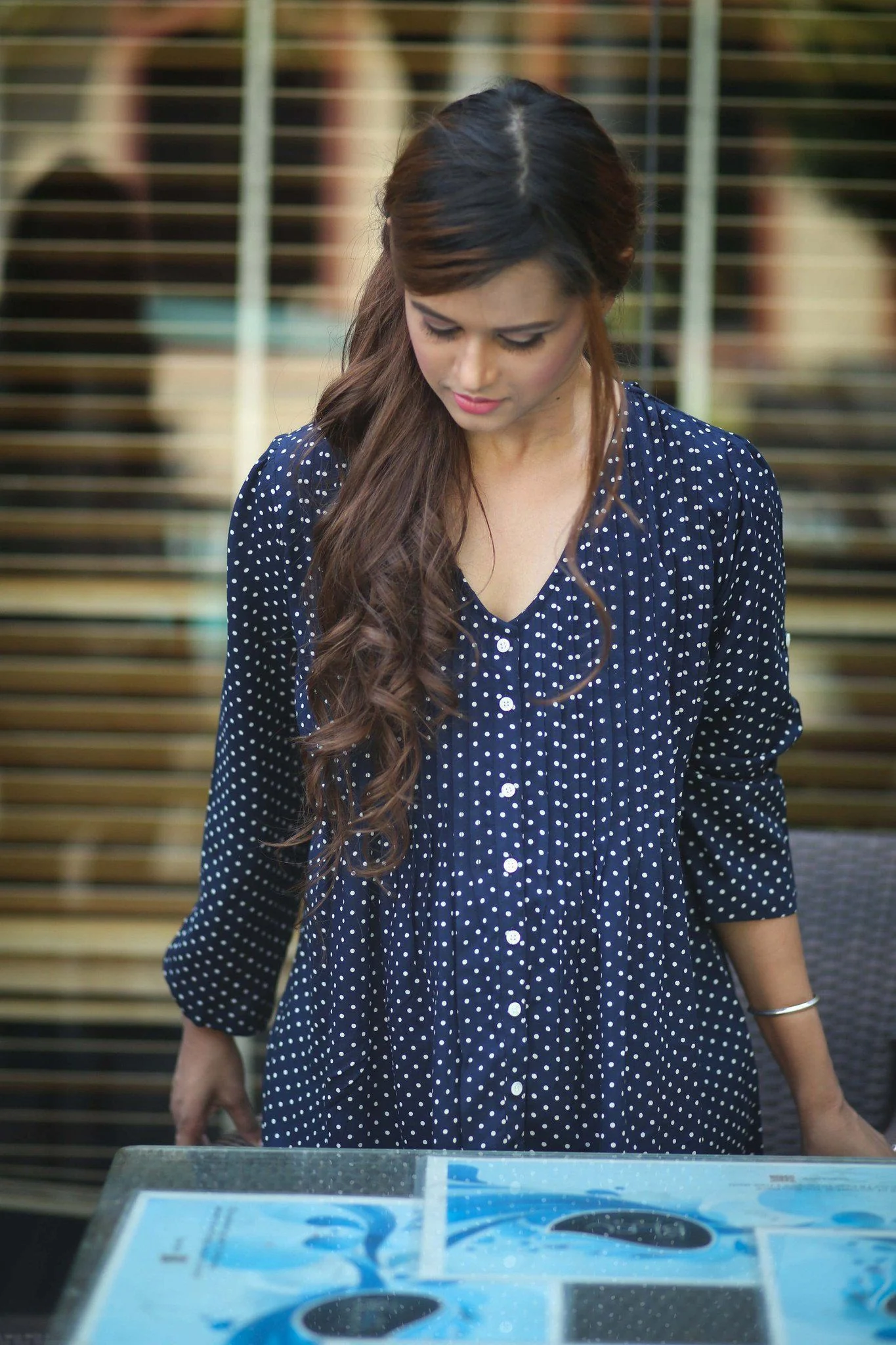 Blue Polka Dot Maternity Shirt - Chenance