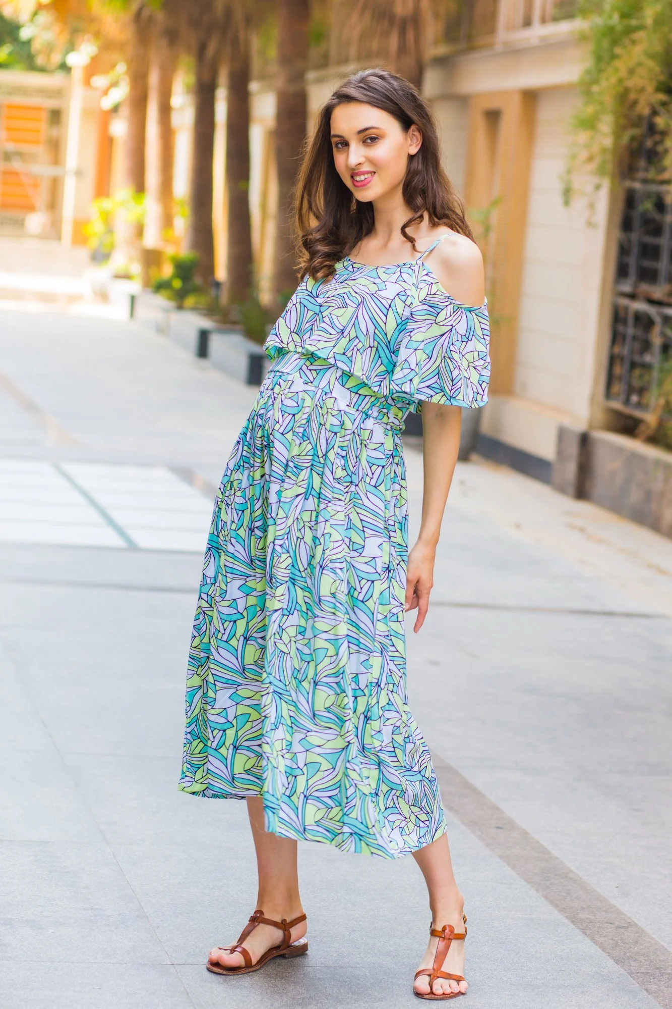 Fresh Leafy Cold Shoulder Maternity & Nursing Maxi - Chenance