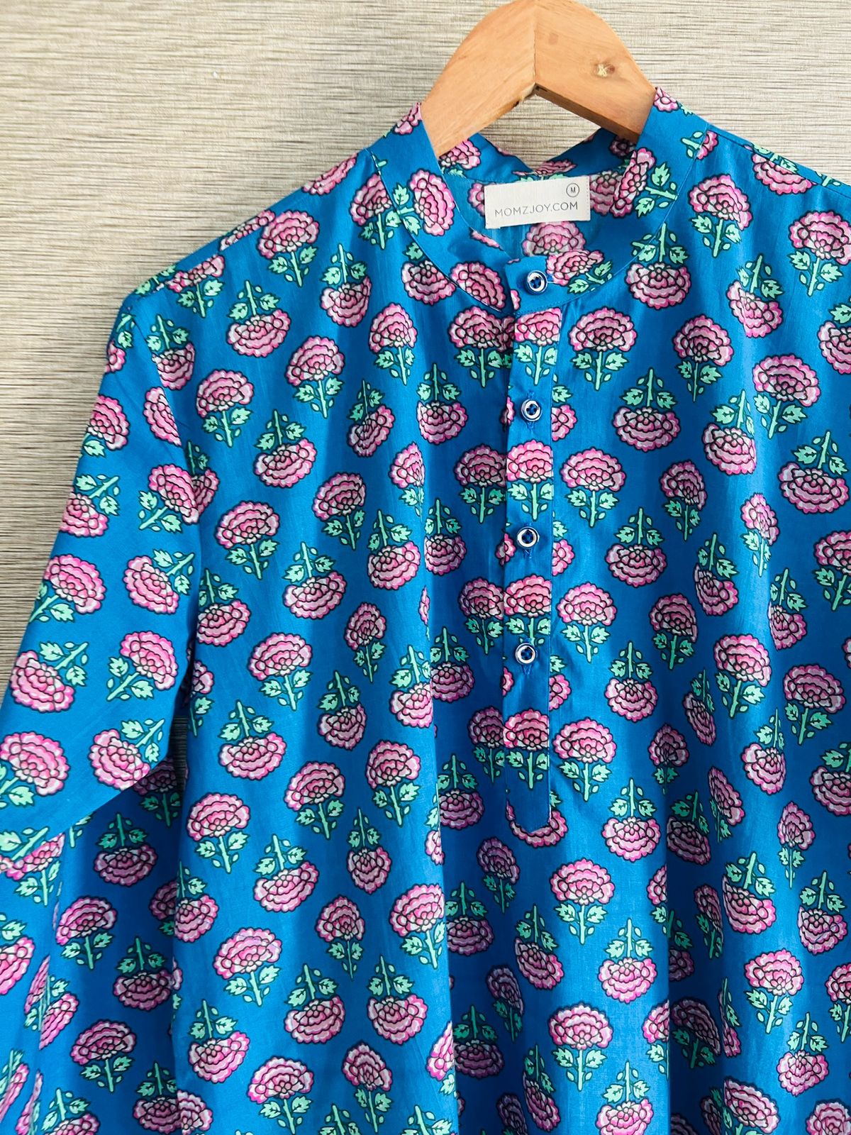 Men Blue Floral Kurta Sets (2pc) - Chenance