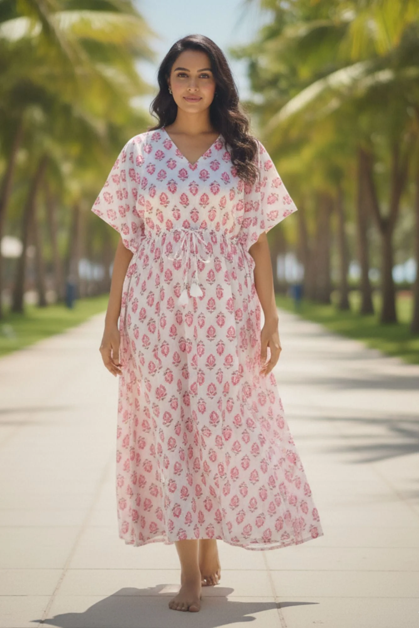 Ivory Floral Maternity & Nursing Kaftan (100% Cotton) - Chenance