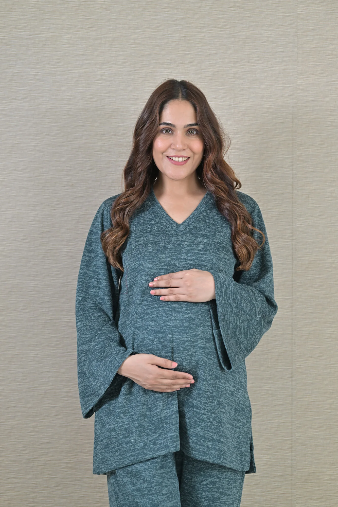 Cozy Green Maternity Stretchable Winter Coord Set (2 pc) - Chenance