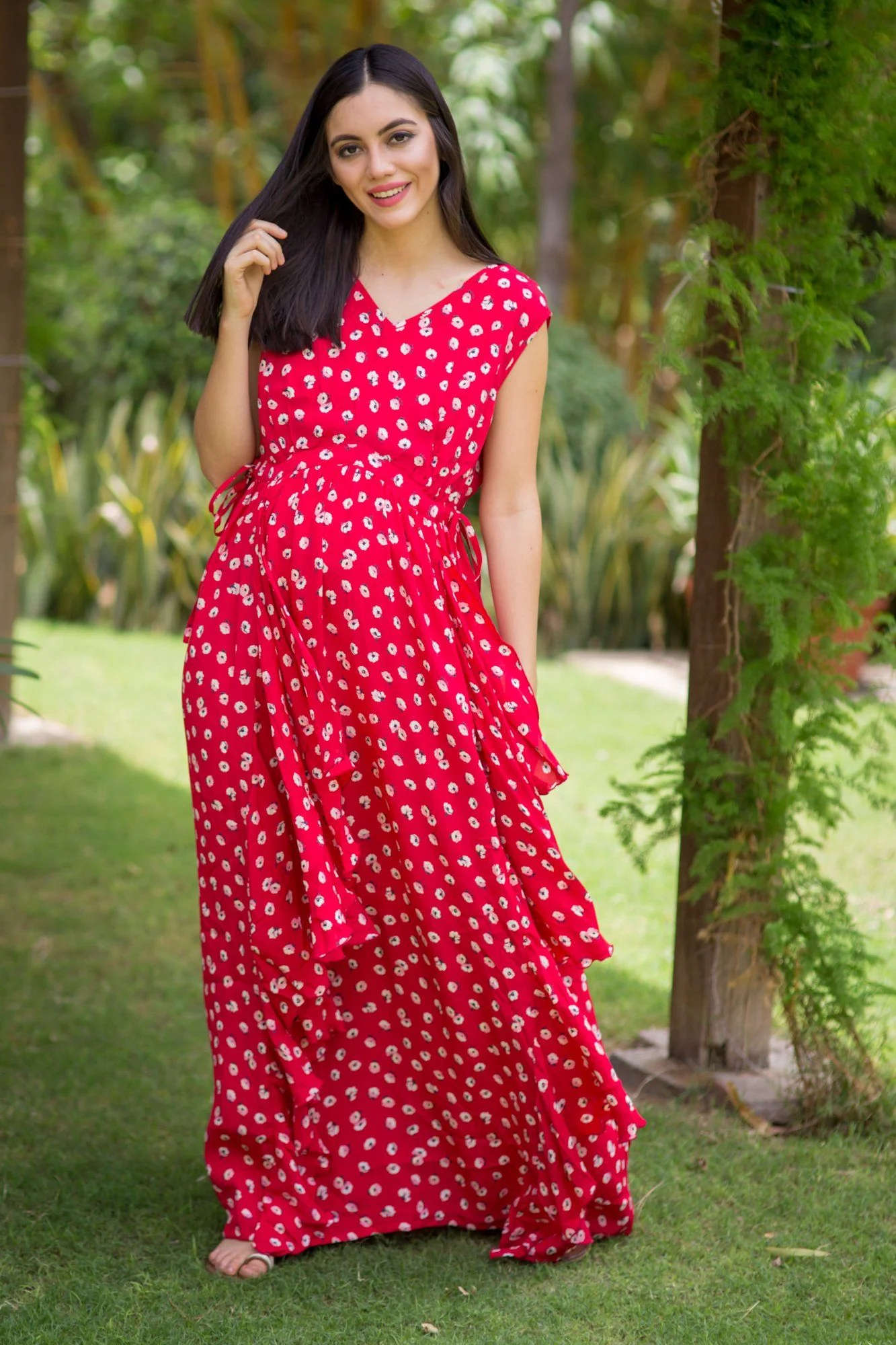 Luxe Cherry Red Floral Maternity Dress - Chenance