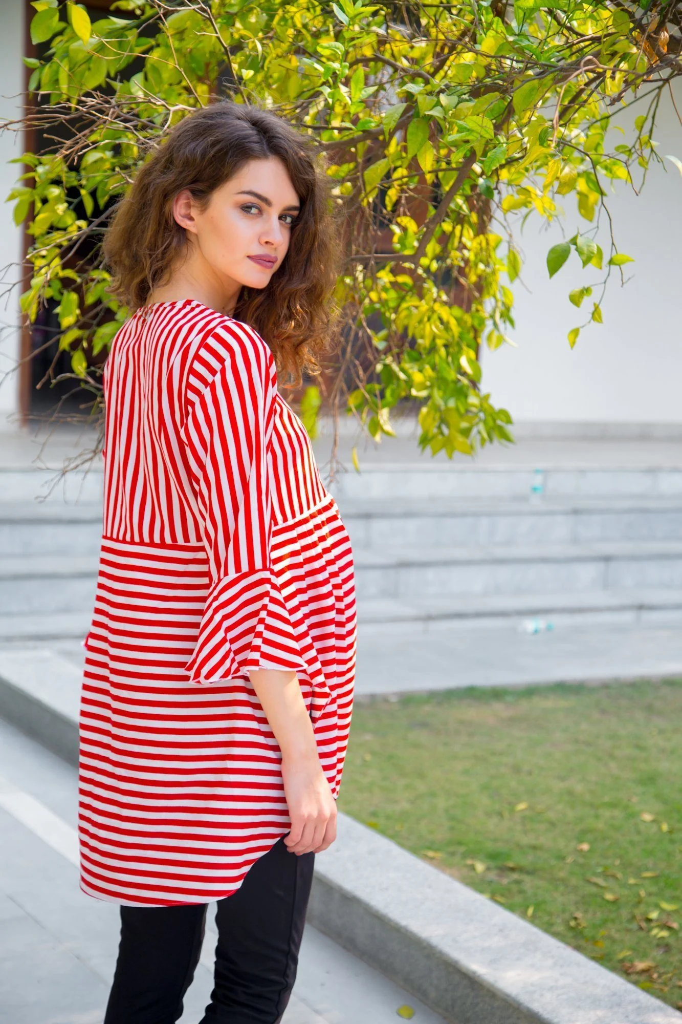 Royal Red Striped Maternity & Nursing Top - Chenance