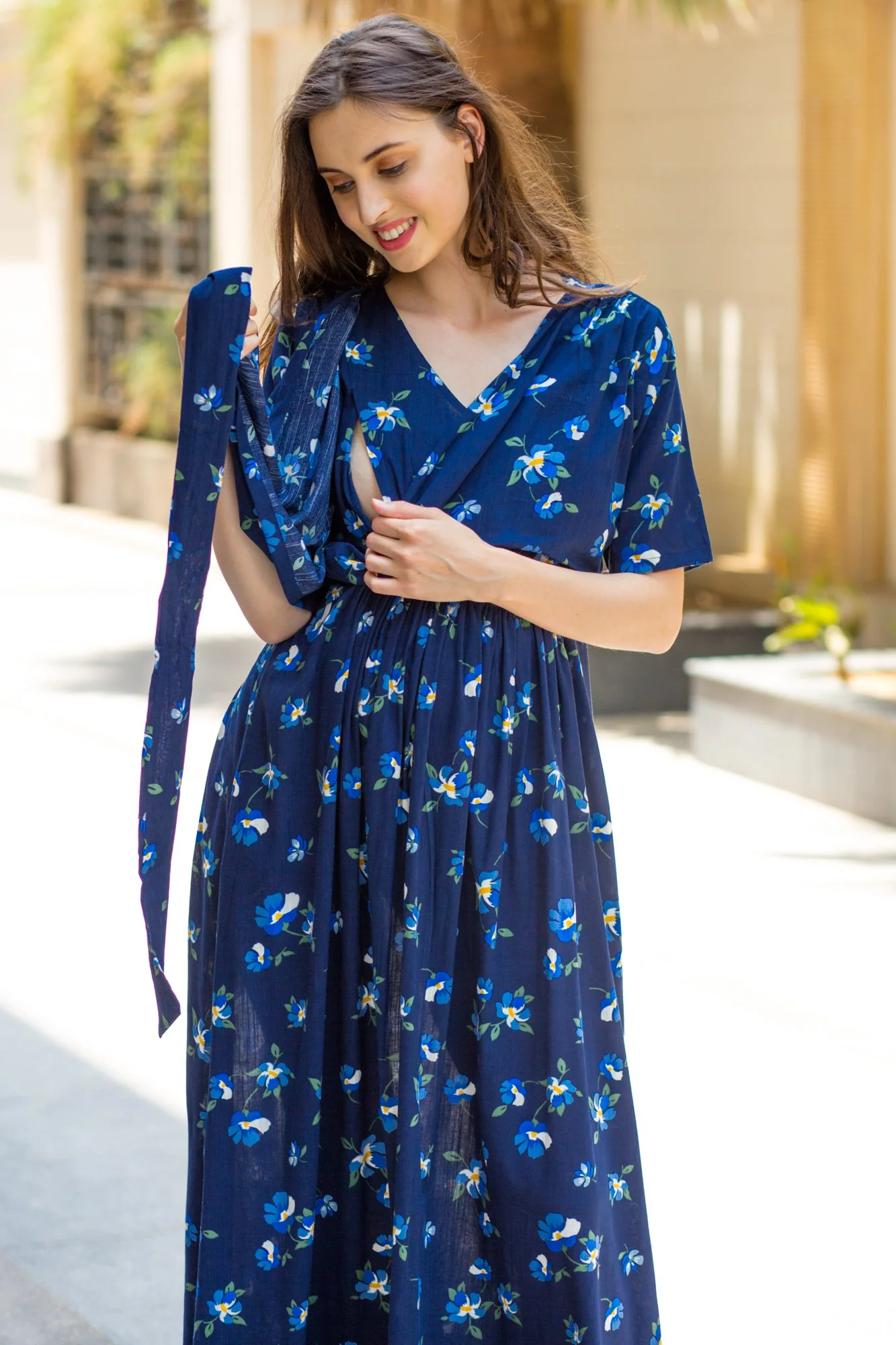 Azure Blue Maternity & Nursing Wrap Dress - Chenance