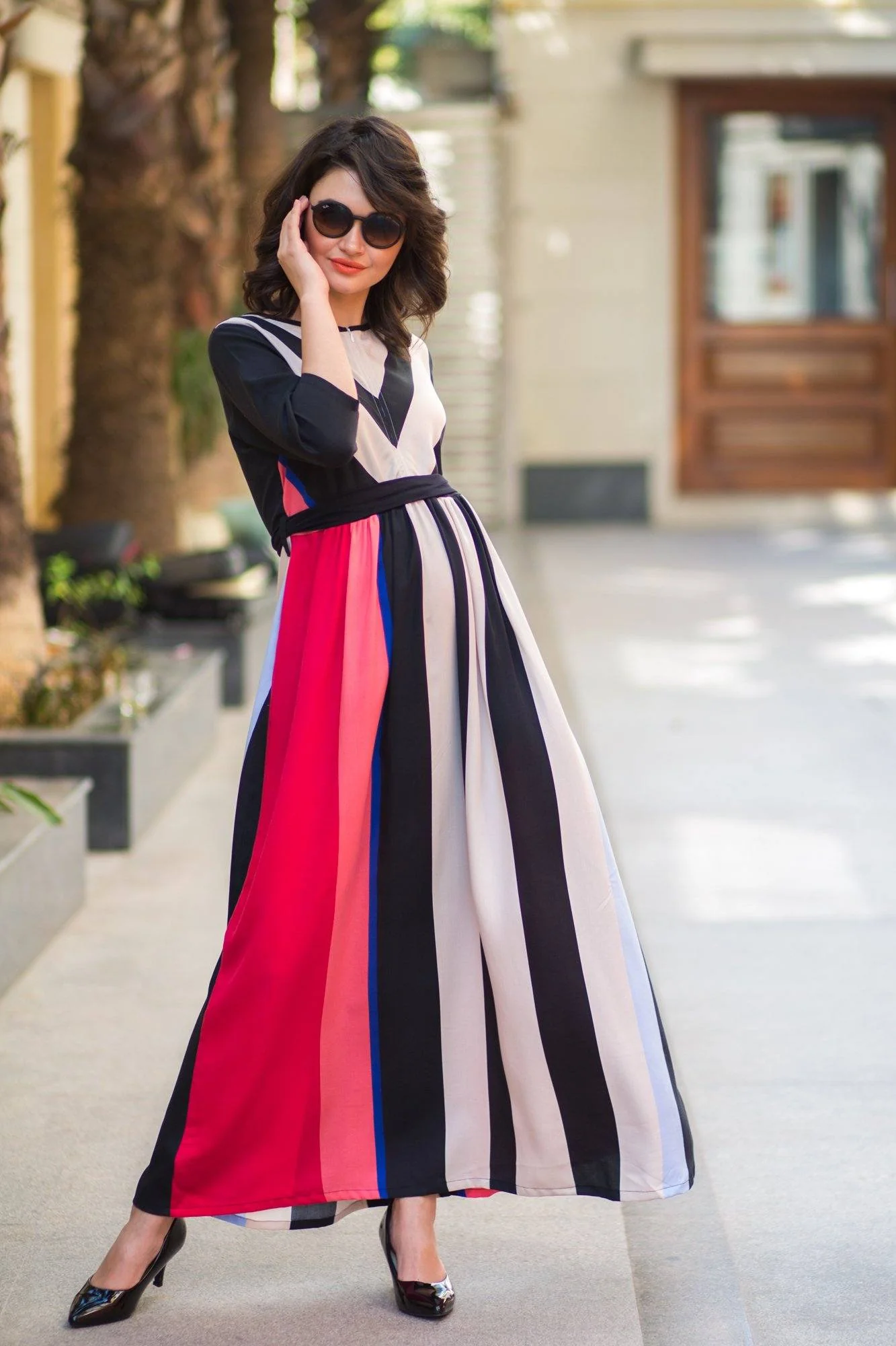 Eden Rouge Stripe Maternity & Nursing Maxi - Chenance