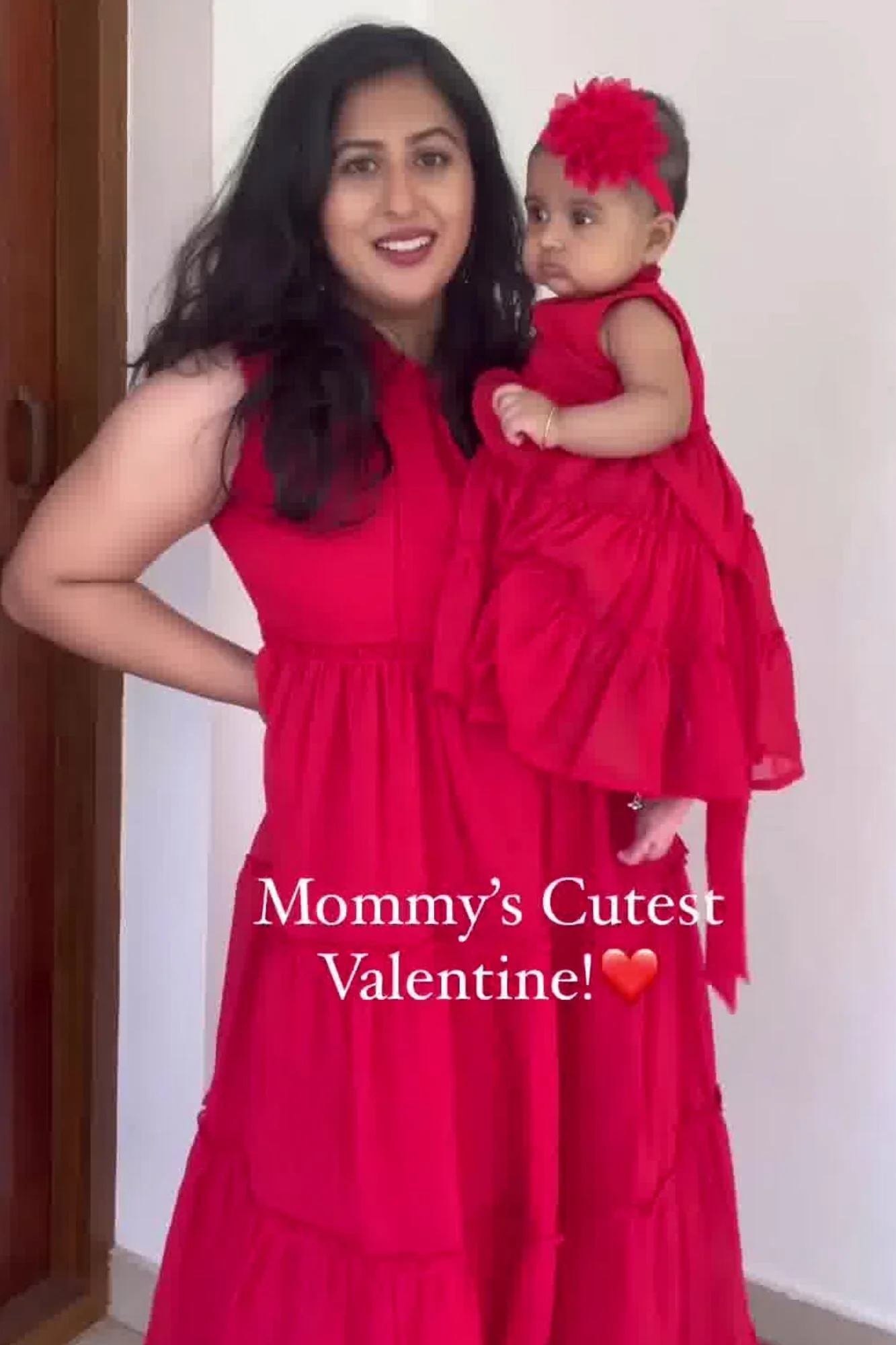 Mini Me (Mother-Daughter) Candy Red Maternity & Nursing Concealed Zips Frill Dress (Set Of 2) - Chenance