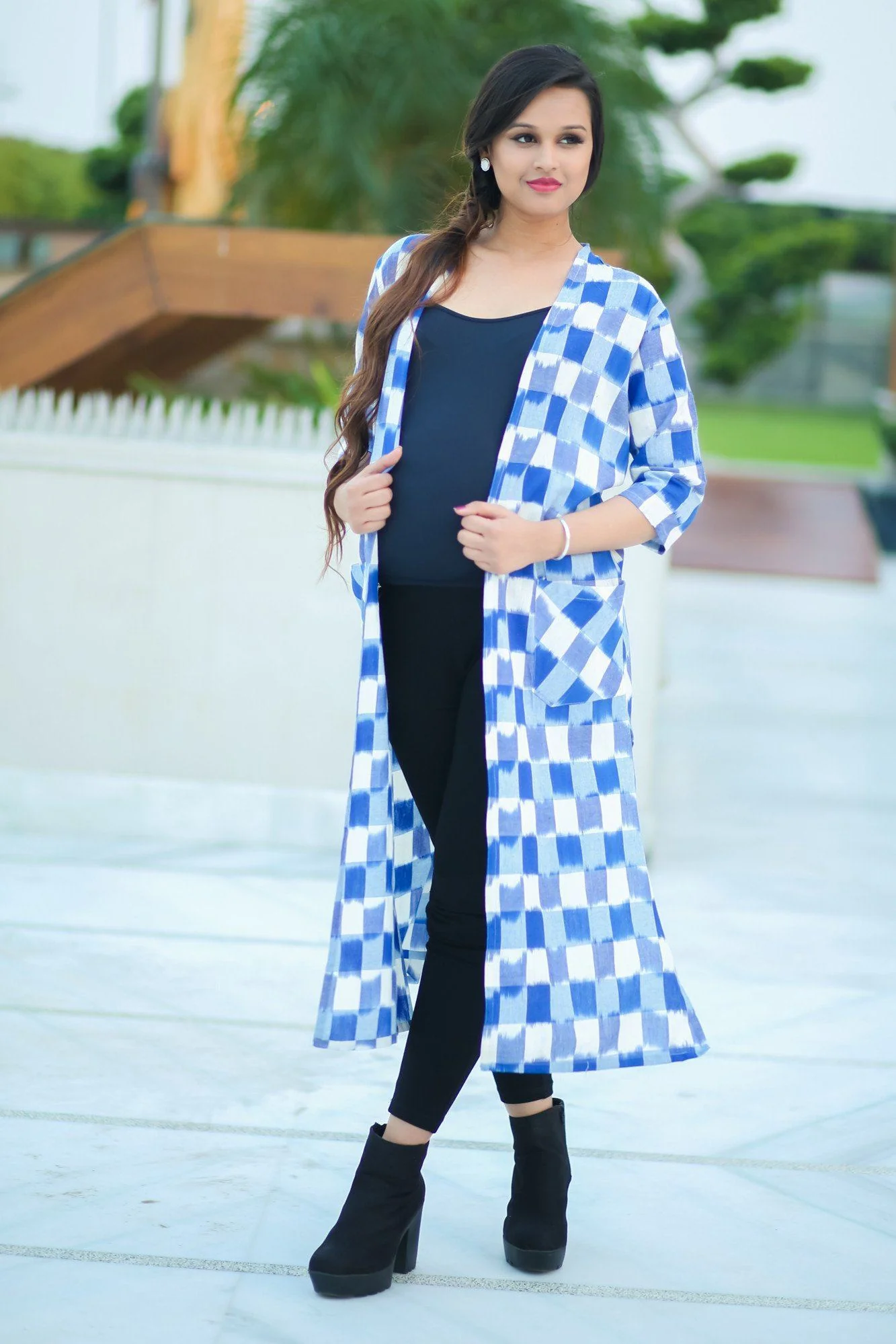 Ikat Flamboyant Blue Long Maternity Cover Up - Chenance