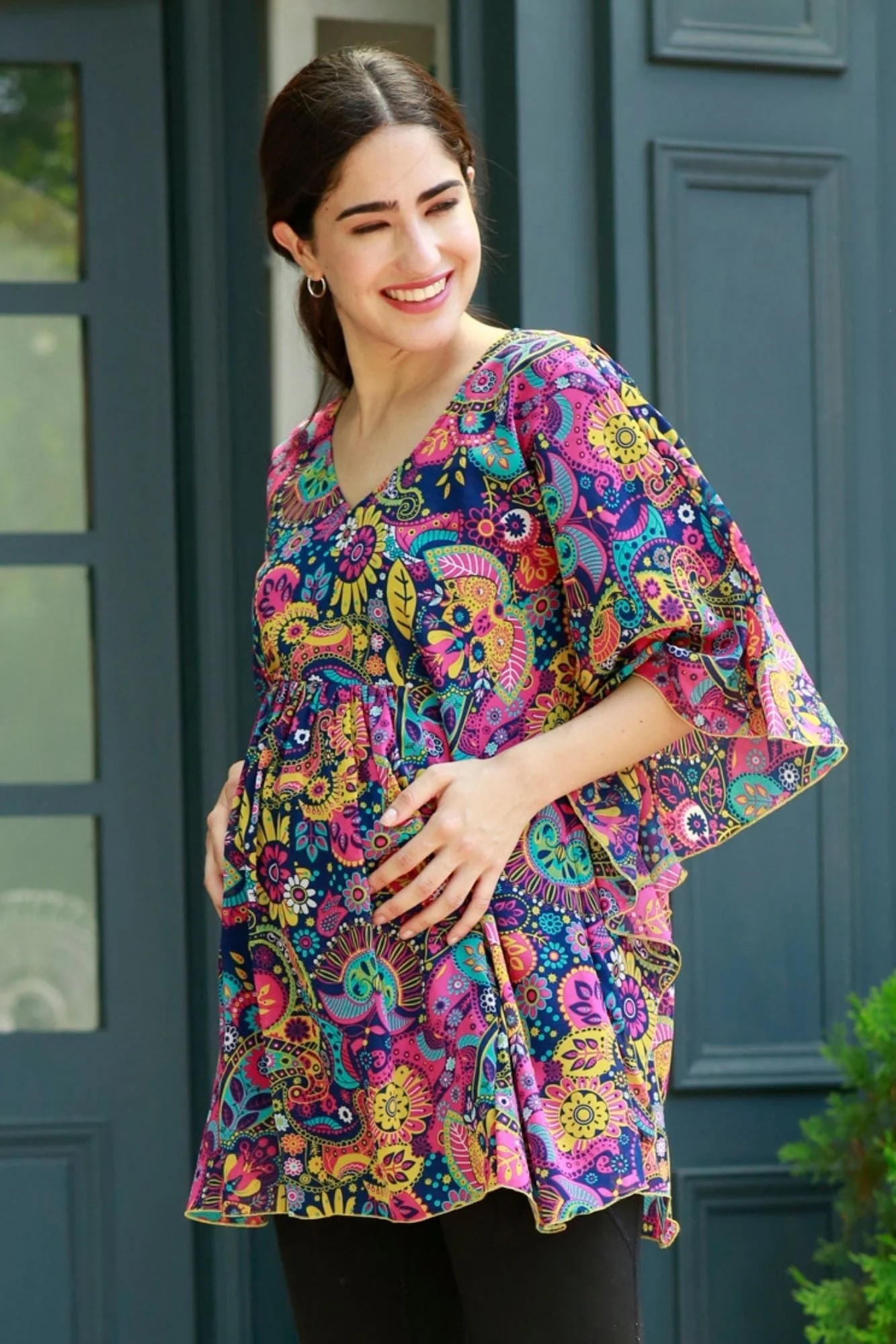 Jolly Floral Blue Maternity Poncho Top - Chenance