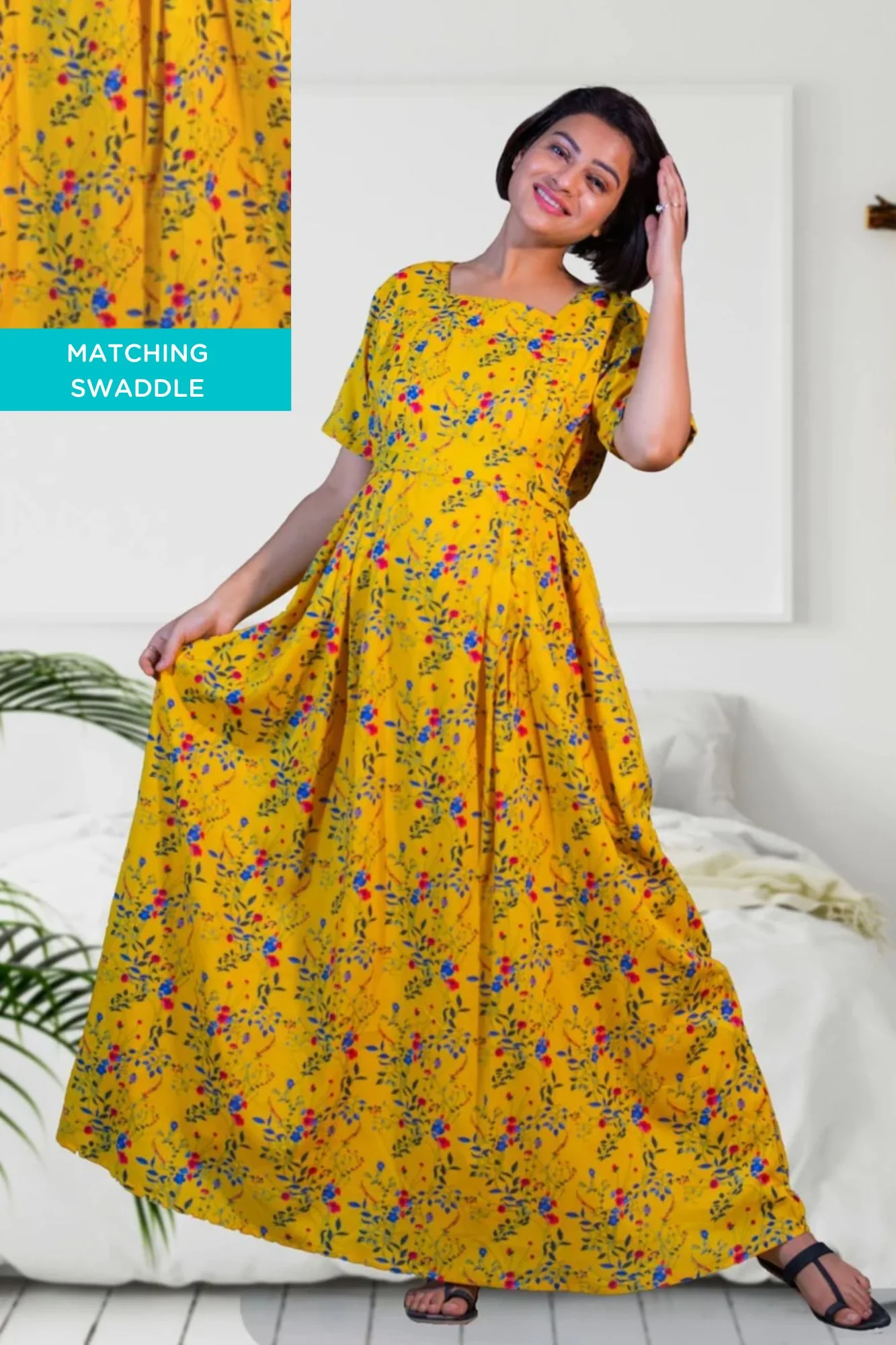 Moonlight Yellow Maternity & Nursing Dress / Delivery Gown/ Night Dress - Chenance