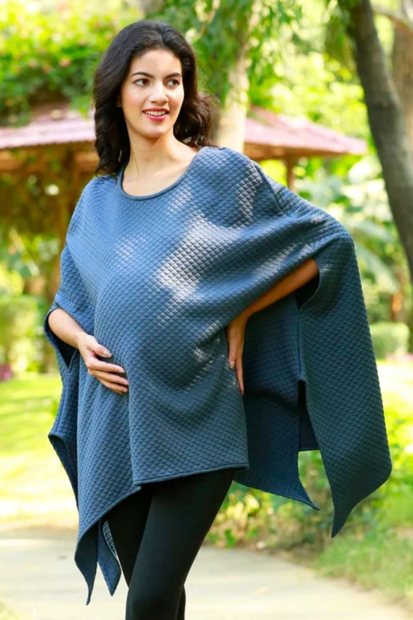 Vintage Smokey Grey Quilted Maternity Wool Poncho - Chenance