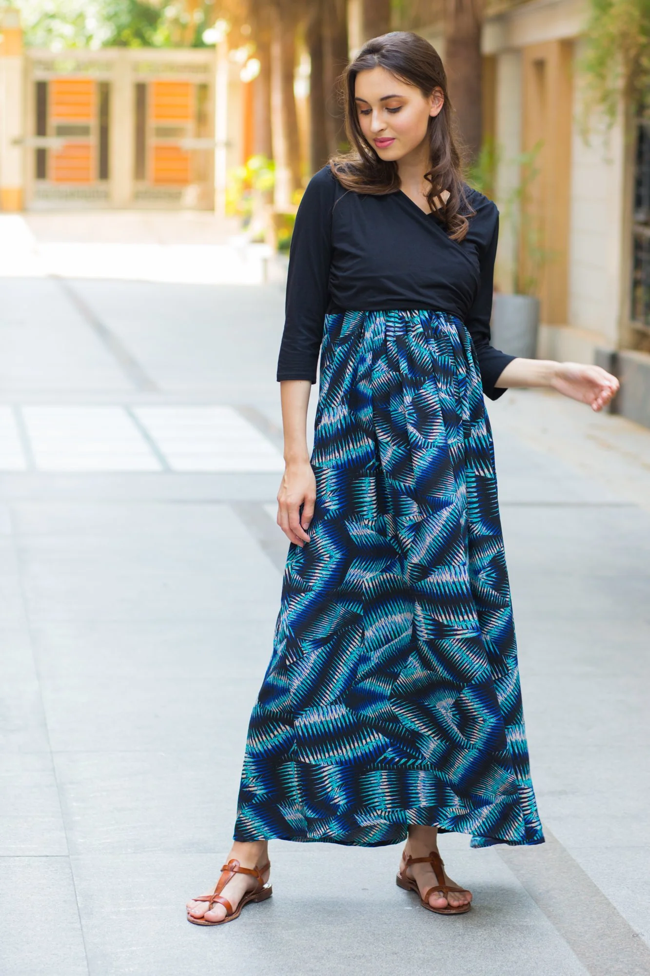 Tropical Sea Green Maternity & Nursing Wrap Dress - Chenance