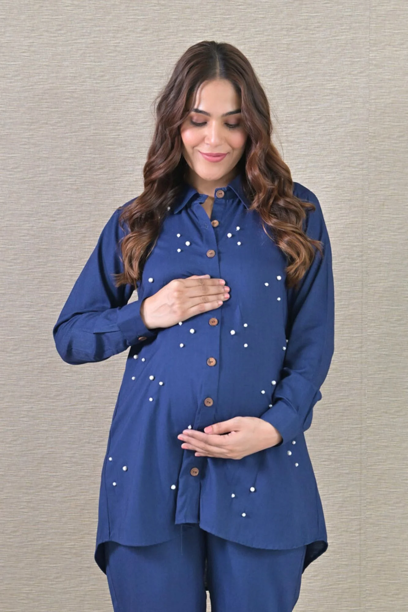 Embellished Denim Maternity & Nursing Top (100% Cotton) - Chenance