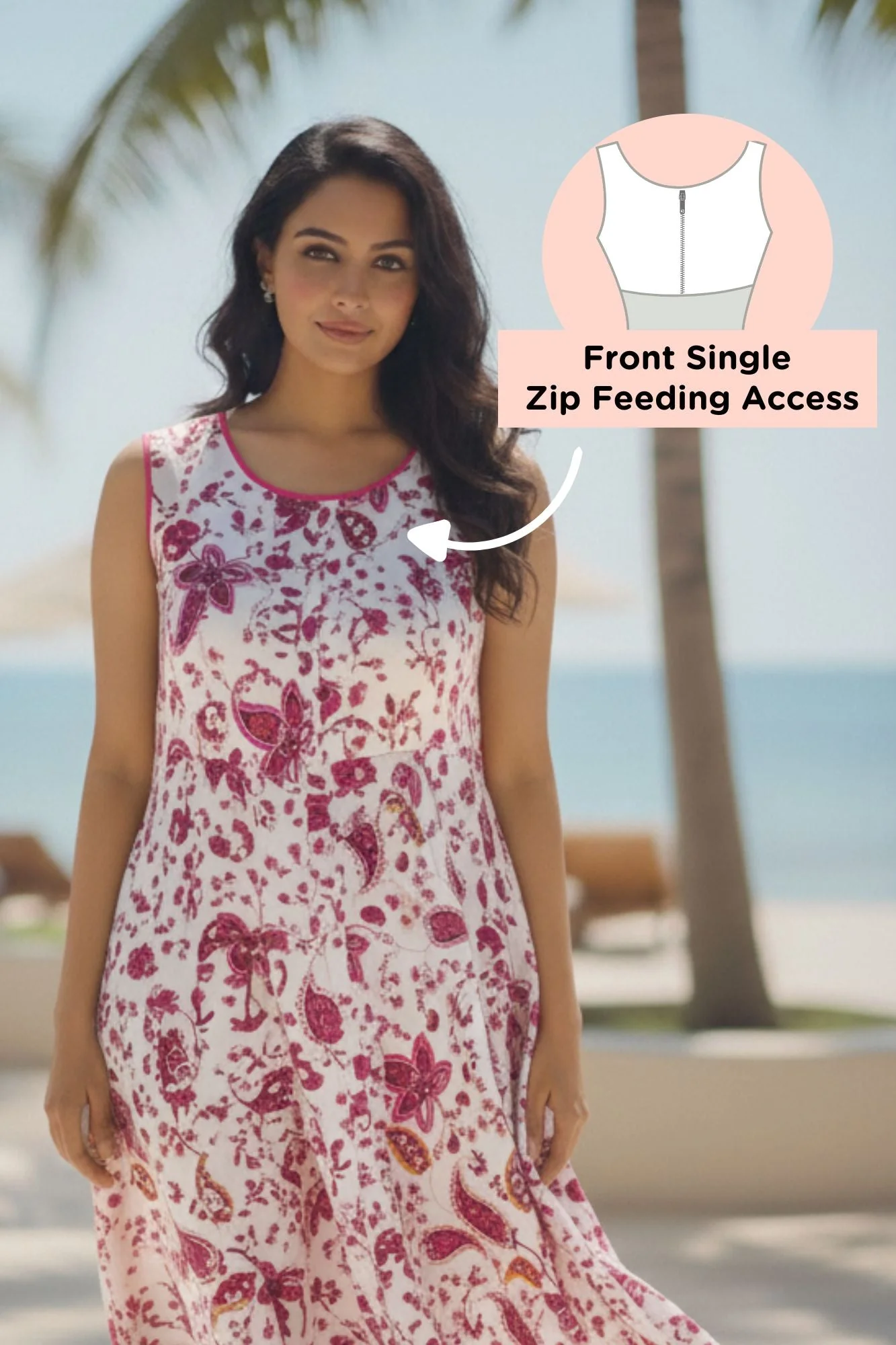 Floral White Maternity & Nursing Dress - Chenance