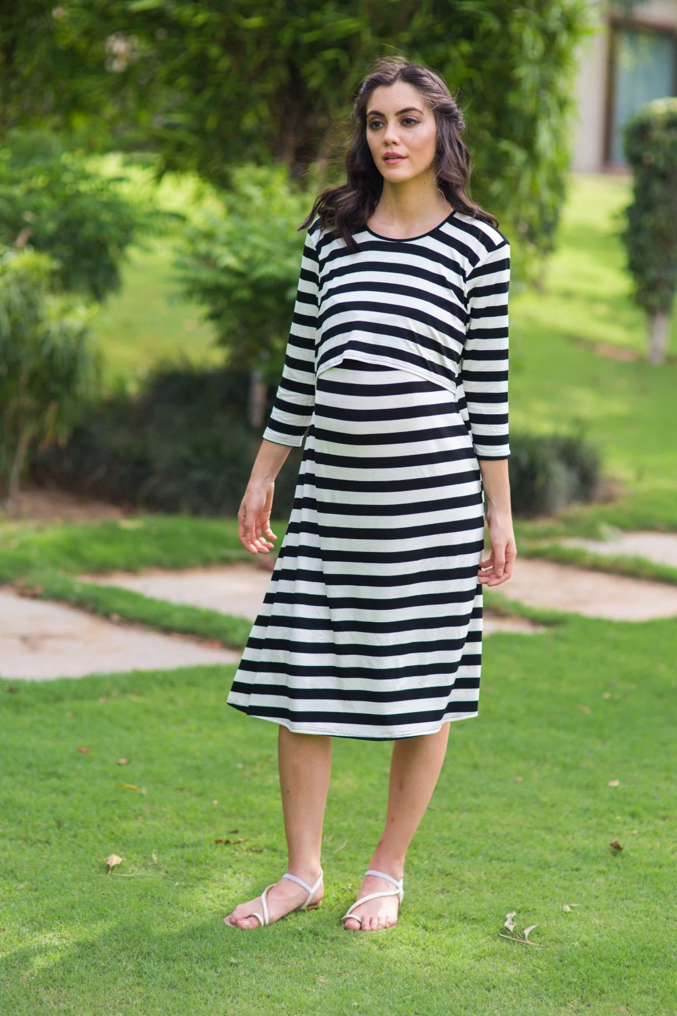 Elegant Royal Striped Maternity & Nursing Dress - Chenance