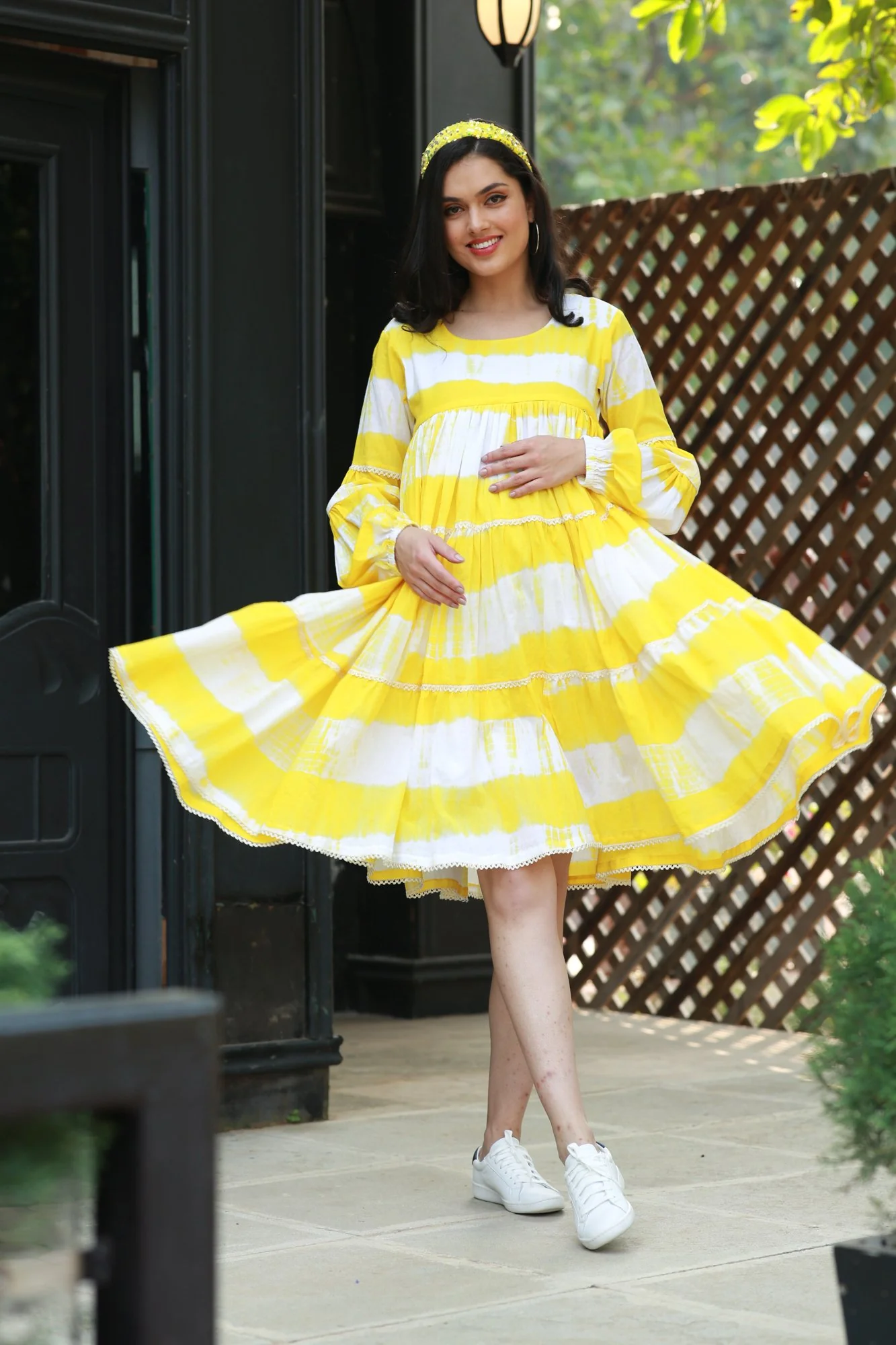 Premium Sunshine Mulmul Maternity & Nursing Frill Dress - Chenance